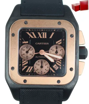Cartier Santos 100 XL Rose Gold Carbon Titanium Auto Chronograph W2020004 3104