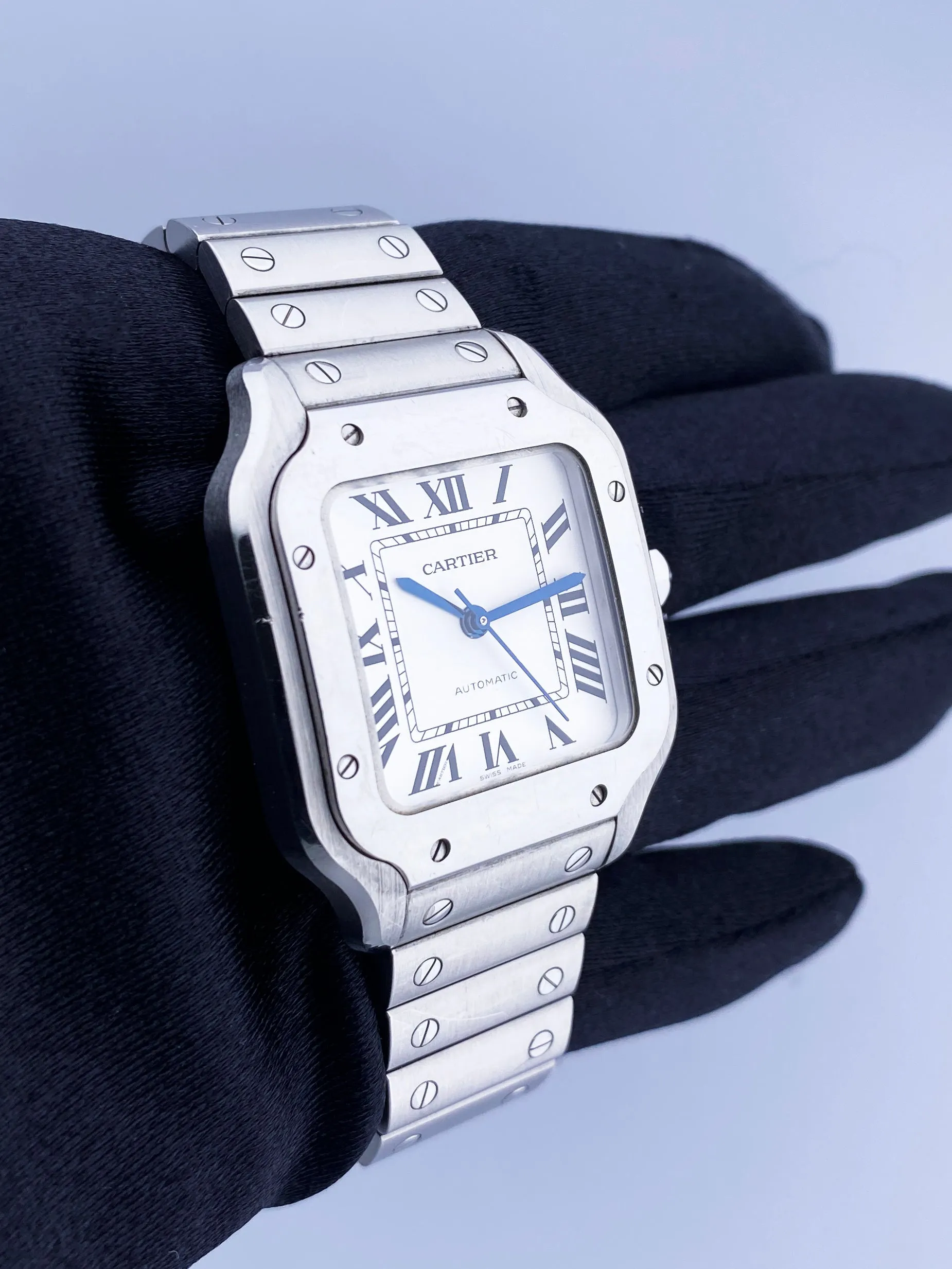 Cartier Santos De Cartier 4075 Midsize Steel Ladies Watch Box Papers