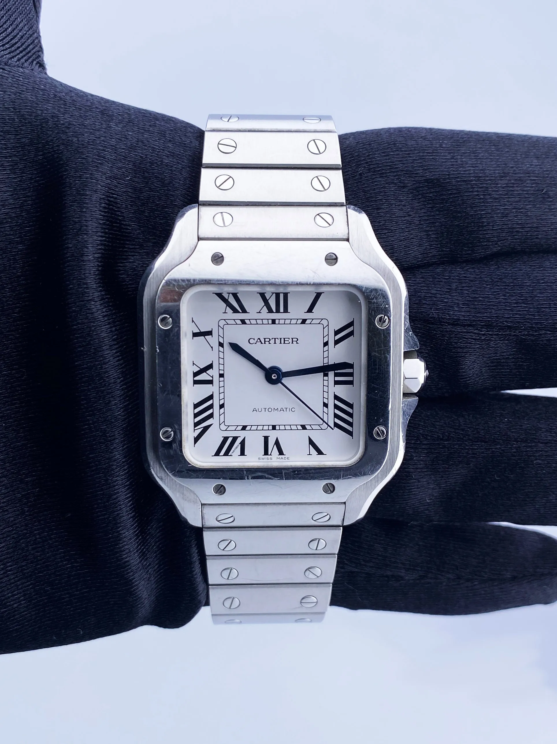 Cartier Santos De Cartier 4075 Midsize Steel Ladies Watch Box Papers