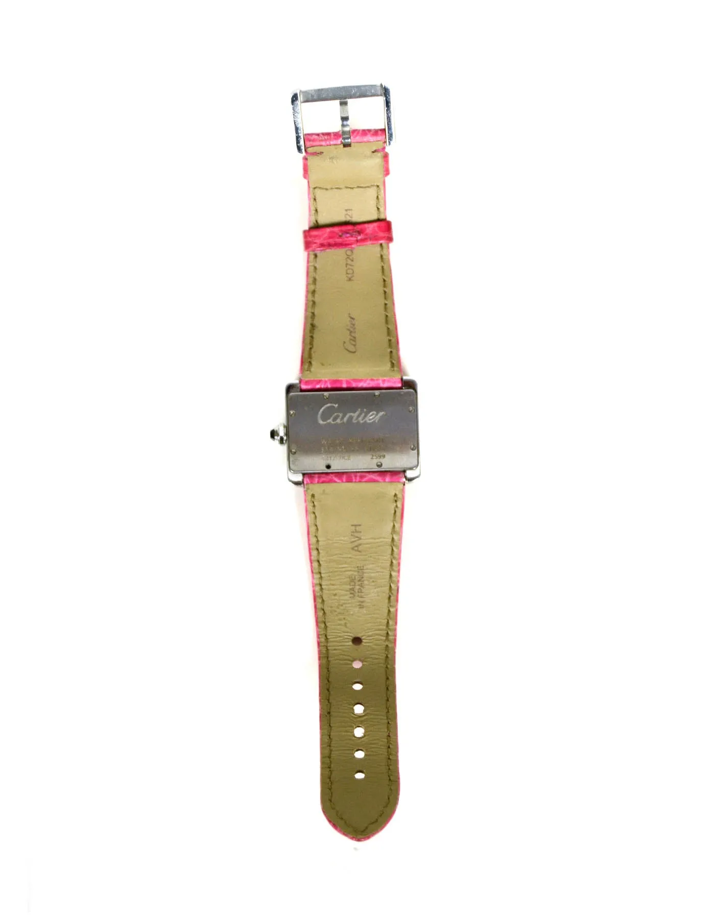 Cartier Stainless Tank Divan Watch w/ Pink & Black Crocodile Straps