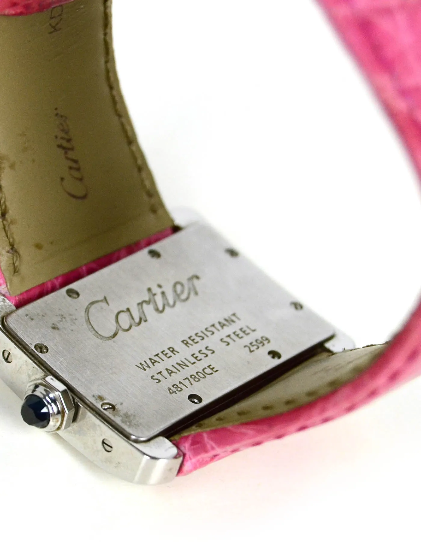 Cartier Stainless Tank Divan Watch w/ Pink & Black Crocodile Straps