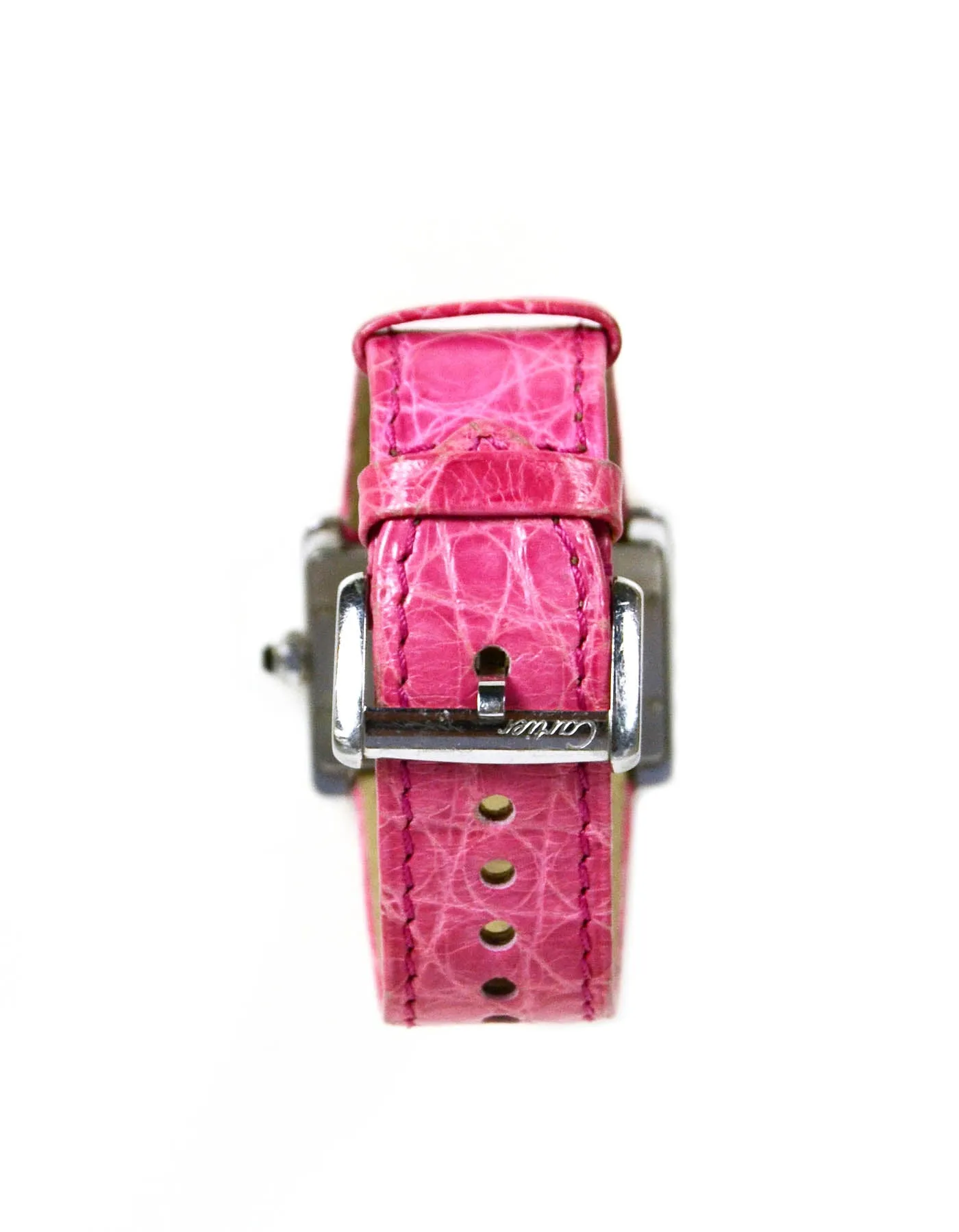 Cartier Stainless Tank Divan Watch w/ Pink & Black Crocodile Straps