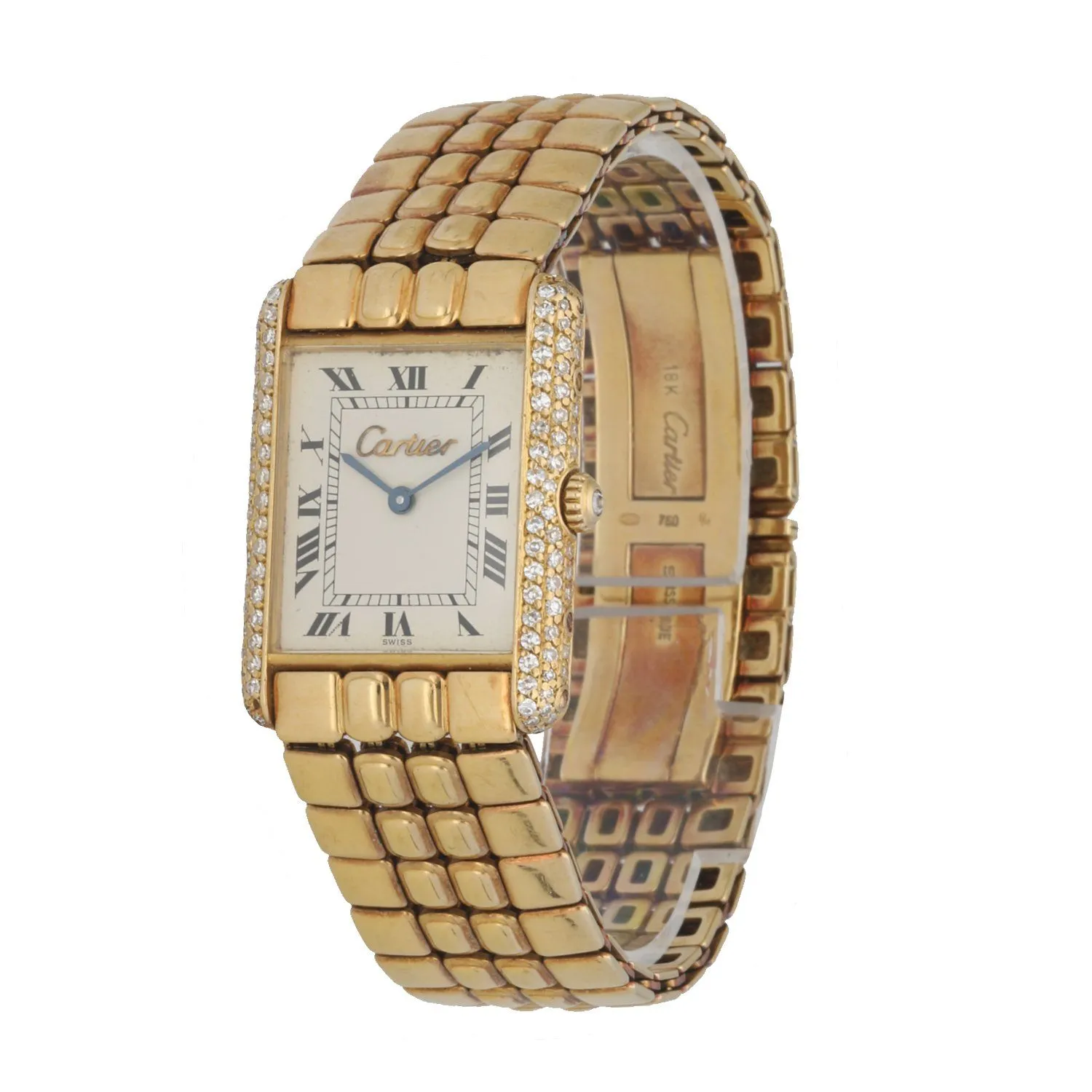 Cartier Tank Louis 18K Yellow Gold Diamond Bezel Ladies Watch