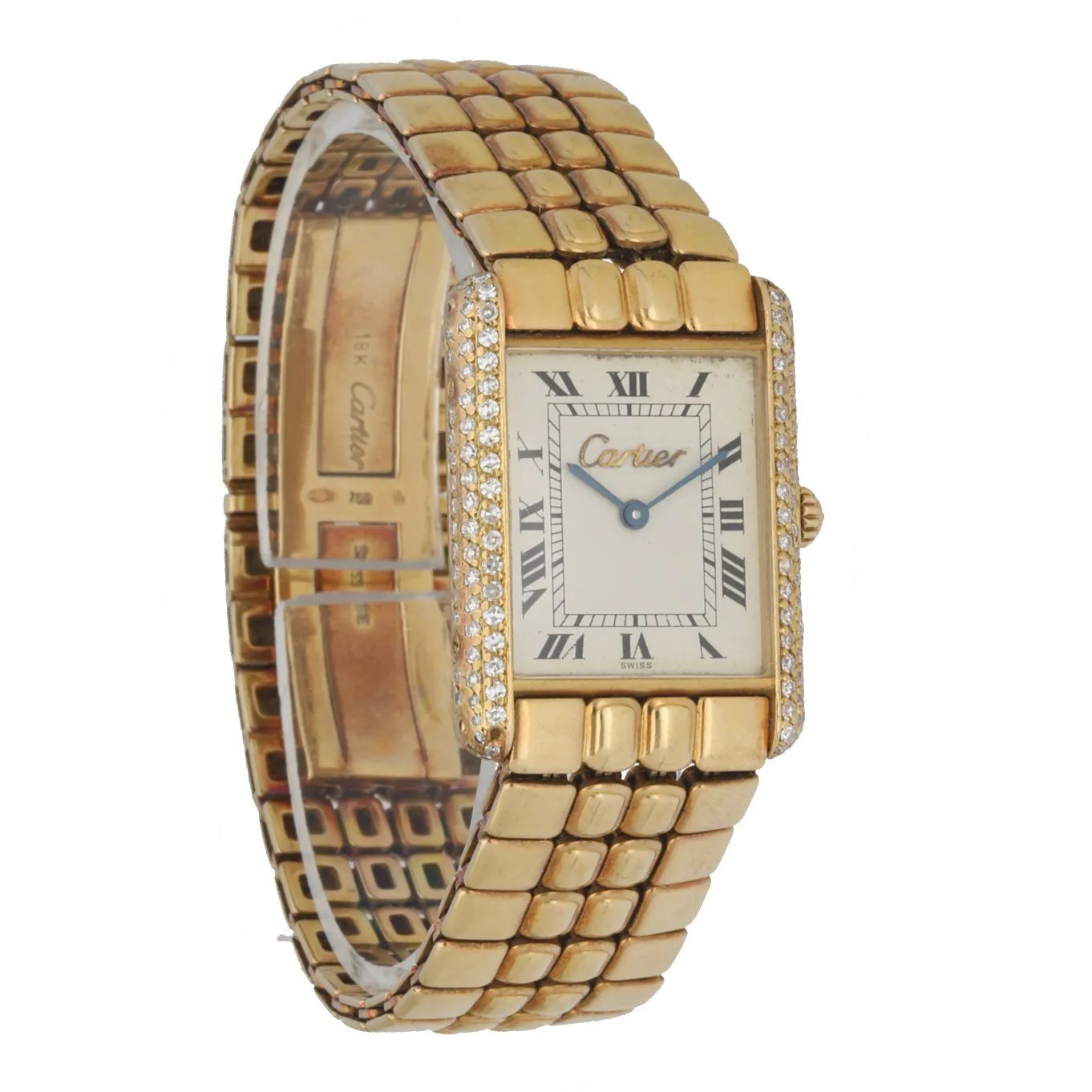 Cartier Tank Louis 18K Yellow Gold Diamond Bezel Ladies Watch