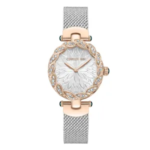 Cerruti 1881 Nemi Ladies White Dial Rose Gold Case Silver Mesh Strap Watch