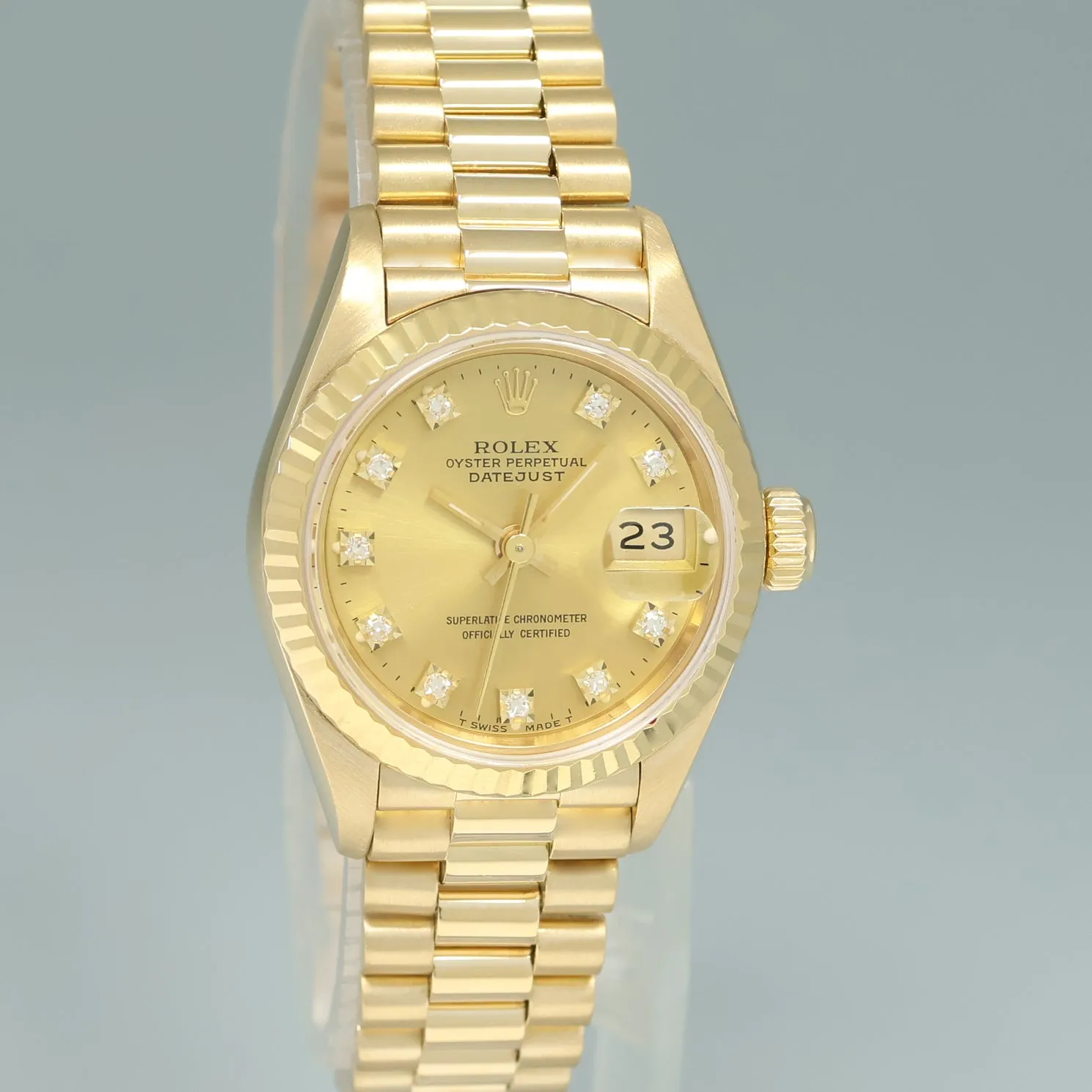 Champagne Diamond Ladies Rolex DateJust President 26mm 69178 Yellow Gold Watch