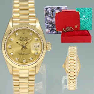 Champagne Diamond Ladies Rolex DateJust President 26mm 69178 Yellow Gold Watch