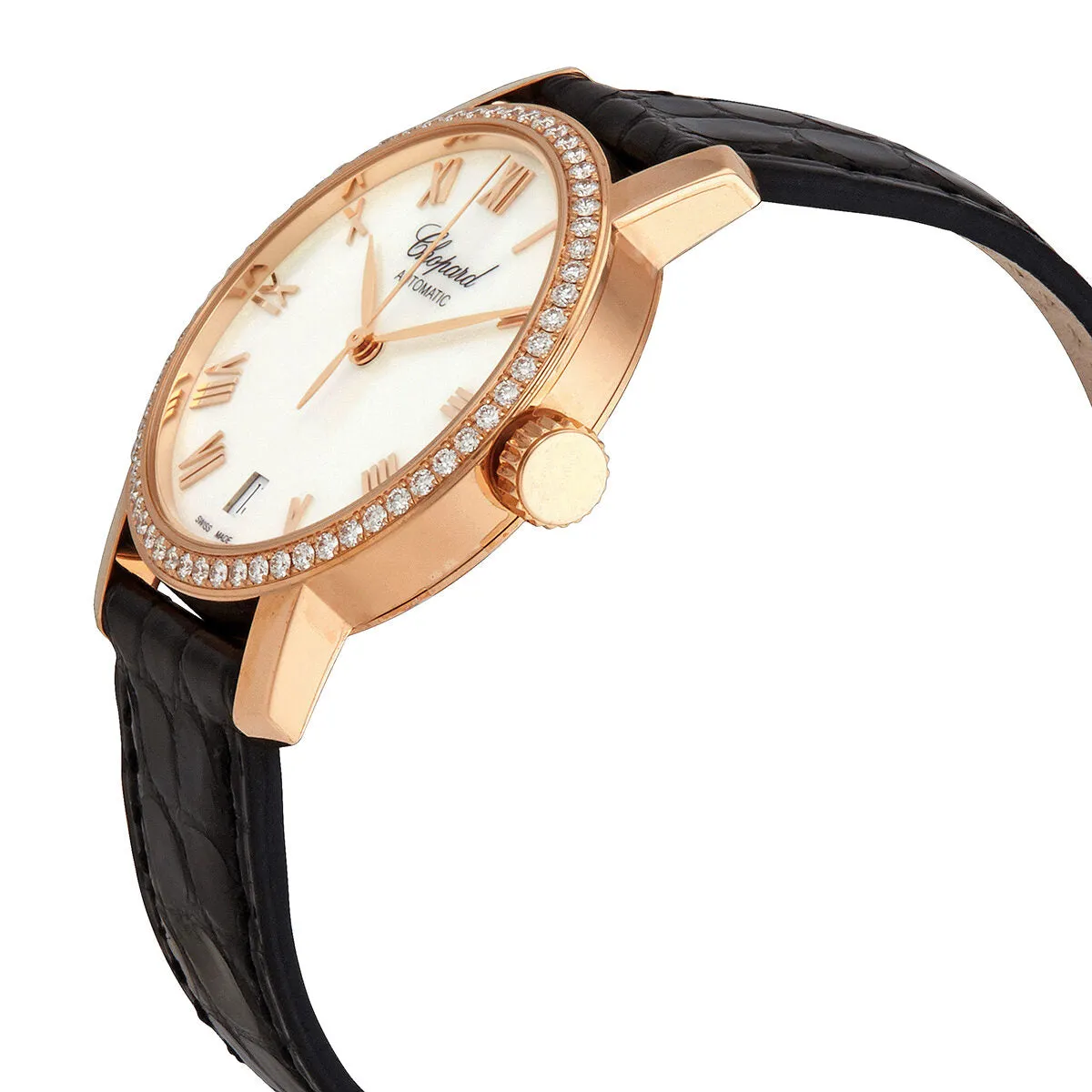 Chopard Classic 18kt Rose Gold Diamond White Mother of Pearl Dial Watch 134200-5001