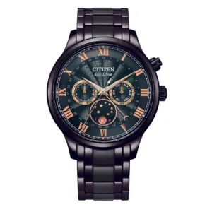 Citizen AP1055-87X Eco-Drive Green Dial Moon Phase Black Band Watch