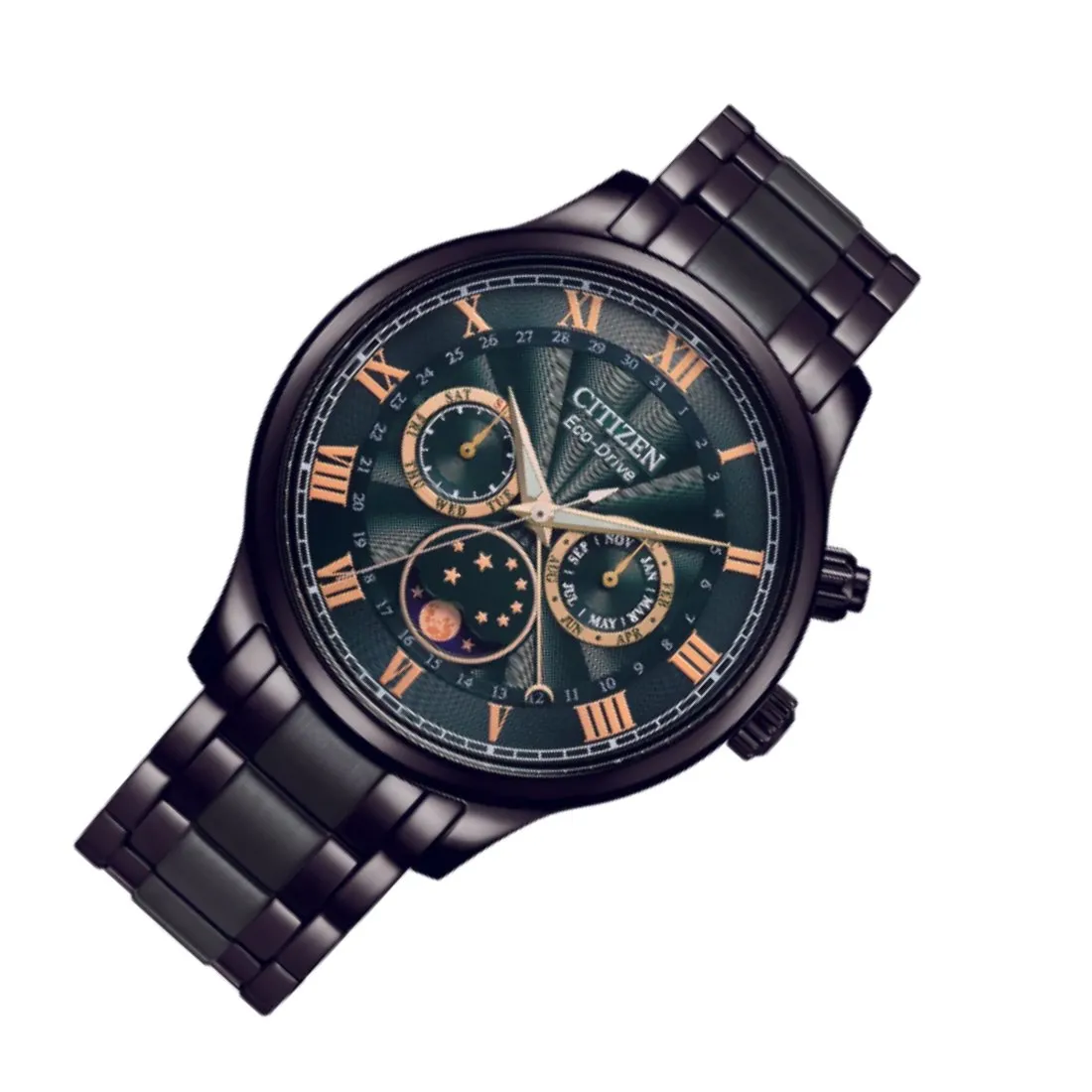 Citizen AP1055-87X Eco-Drive Green Dial Moon Phase Black Band Watch