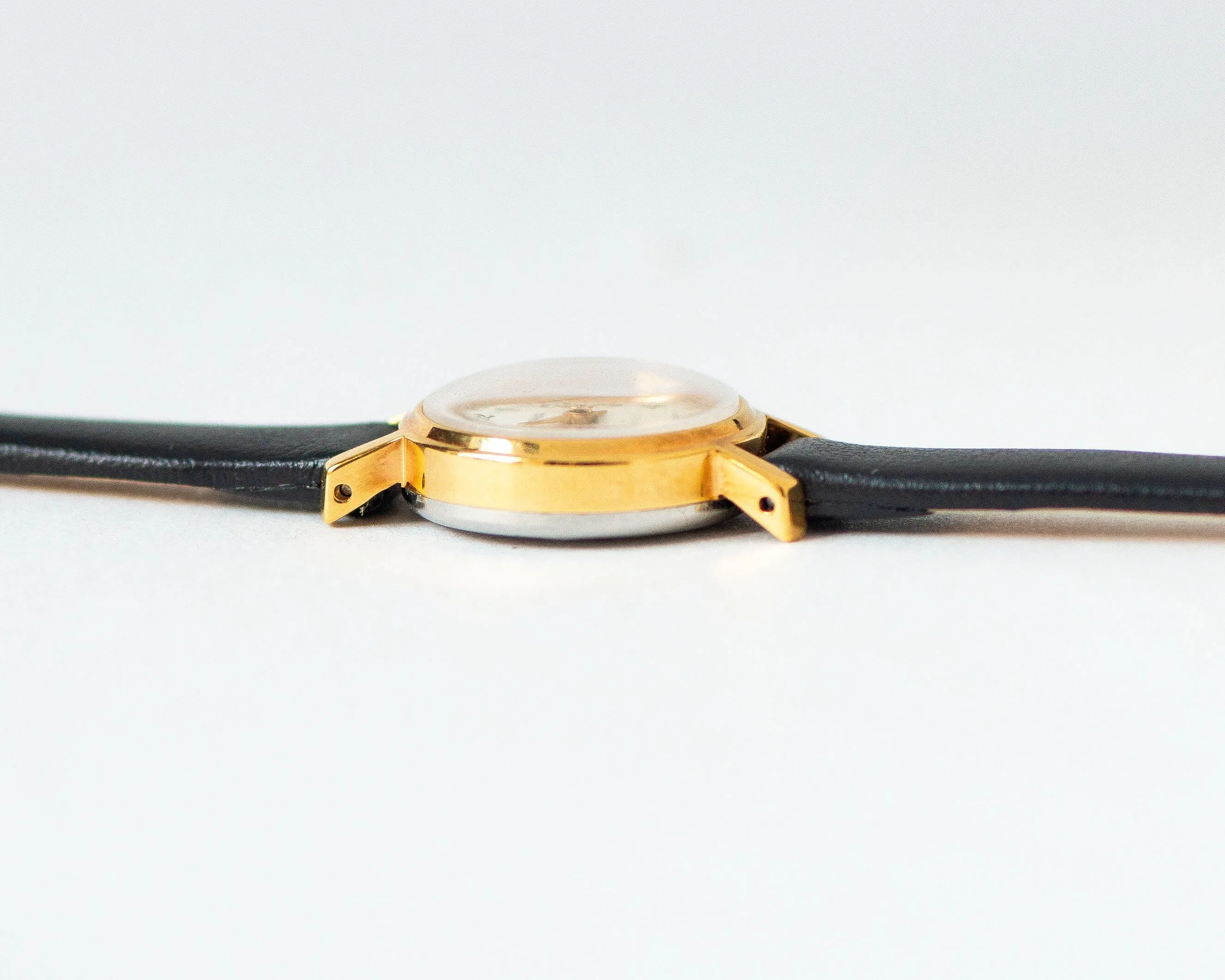 Classic women watch gold plated Glory unused, vintage lady watch Arabic numerals dial, delicate lady watch jewelry, new luxury leather strap