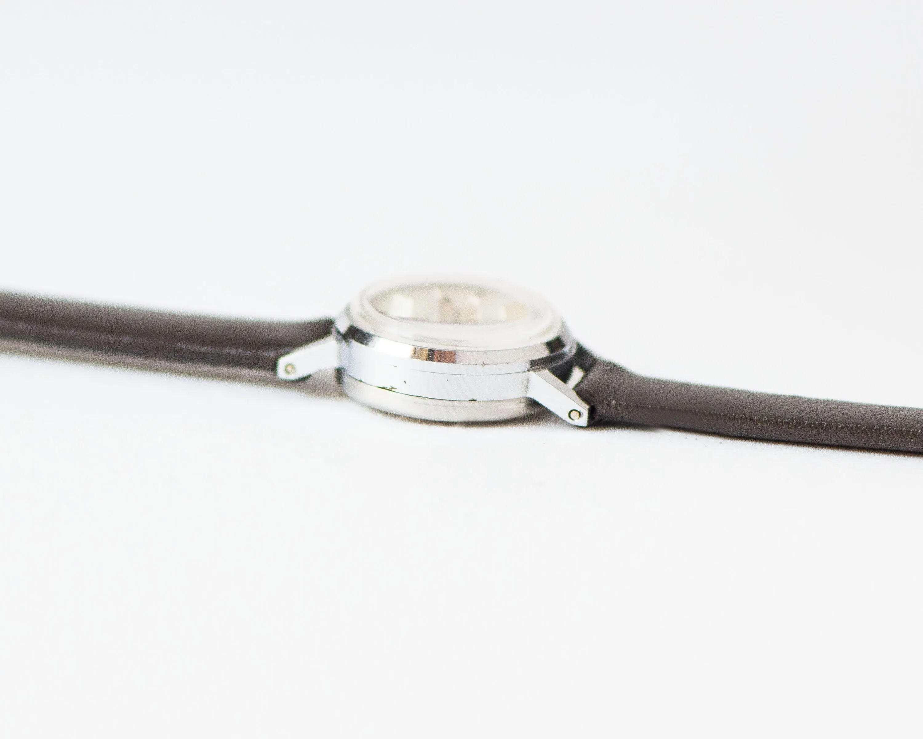 Classic women wristwatch silver shade Seagull vintage, micro lady watch delicate timepiece, petite jewelry her, new premium leather strap