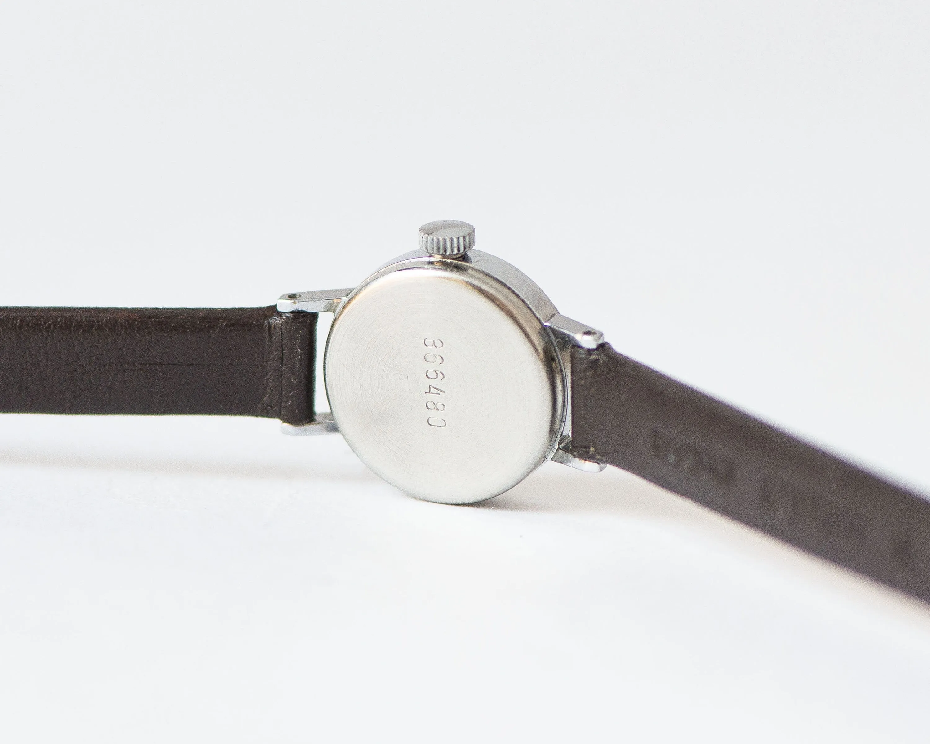 Classic women wristwatch silver shade Seagull vintage, micro lady watch delicate timepiece, petite jewelry her, new premium leather strap
