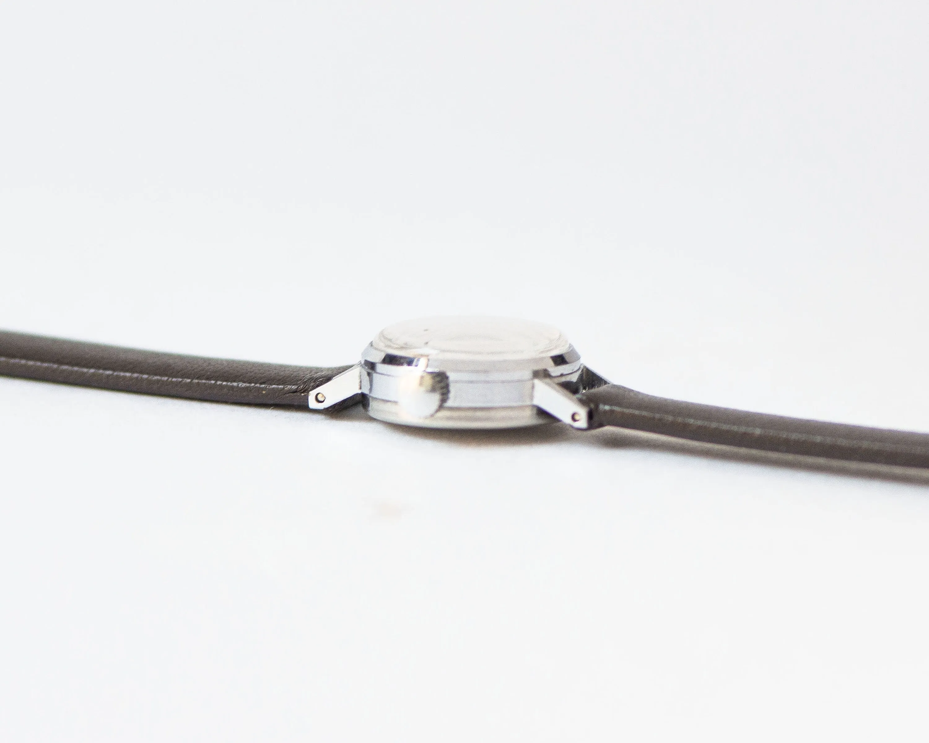 Classic women wristwatch silver shade Seagull vintage, micro lady watch delicate timepiece, petite jewelry her, new premium leather strap