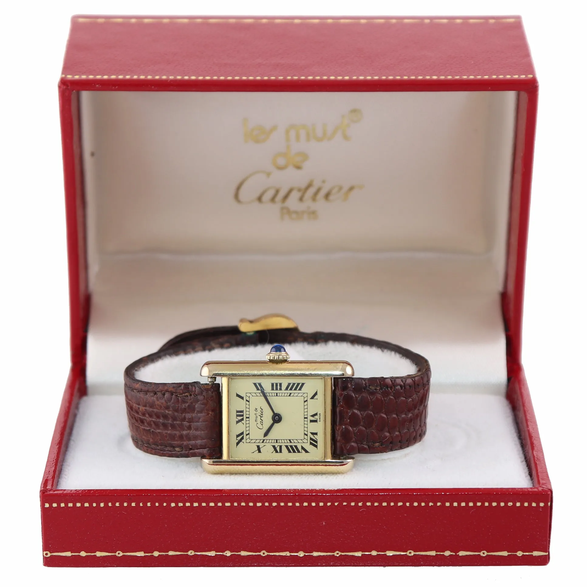 COMPLETE VTG Must de Cartier Tank Vermeil Gold Silver Roman 21mm Manual Watch