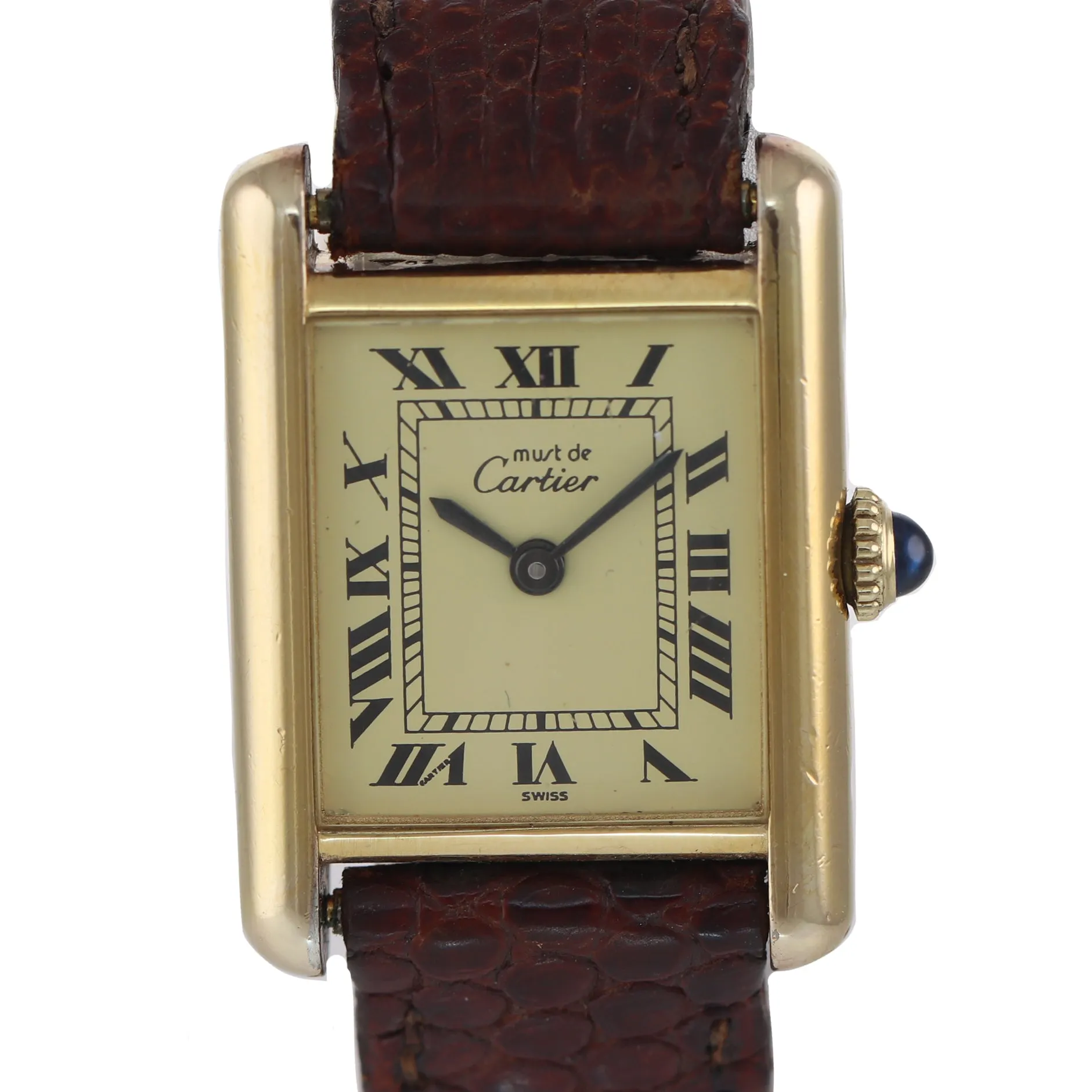 COMPLETE VTG Must de Cartier Tank Vermeil Gold Silver Roman 21mm Manual Watch