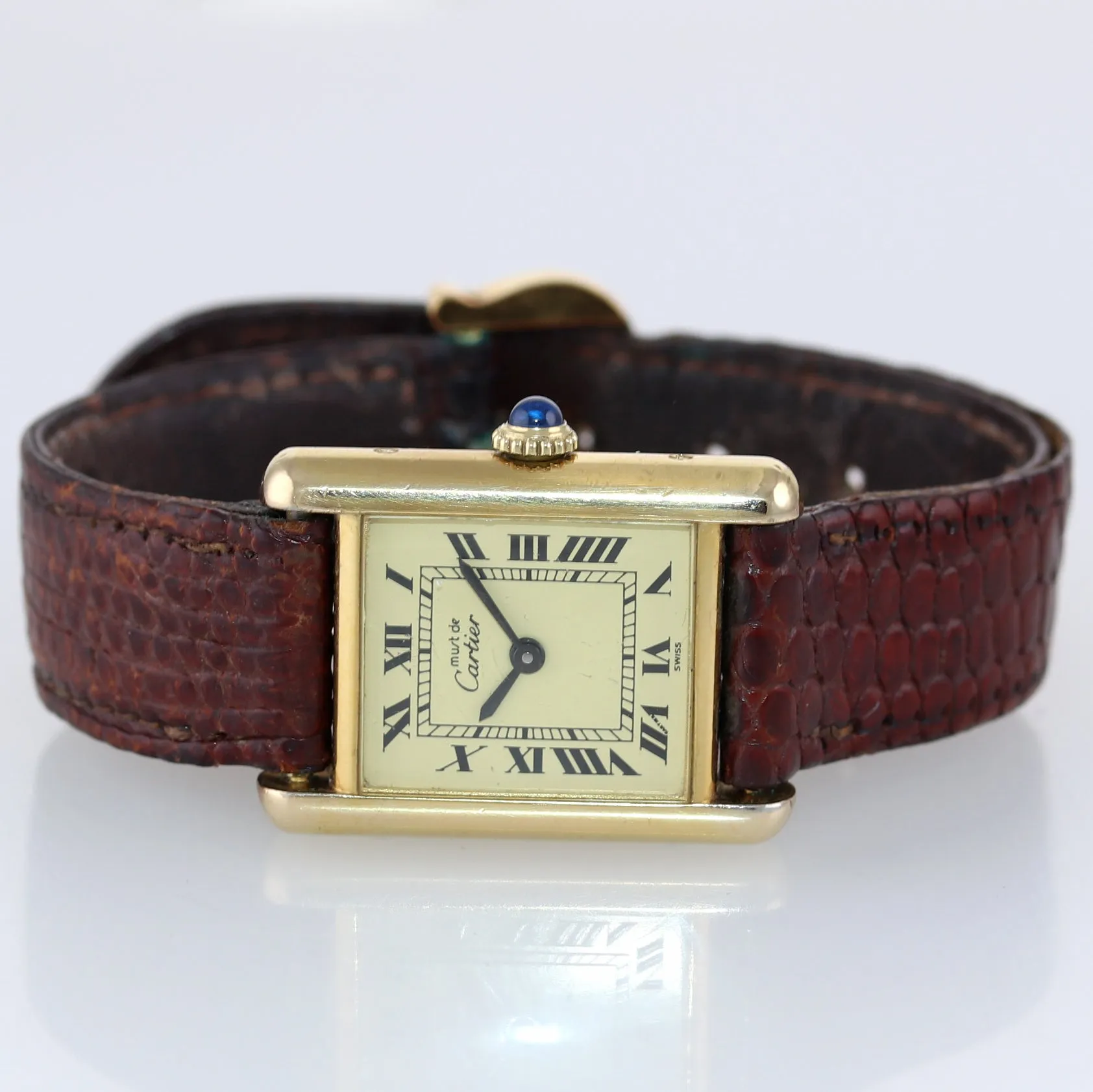 COMPLETE VTG Must de Cartier Tank Vermeil Gold Silver Roman 21mm Manual Watch