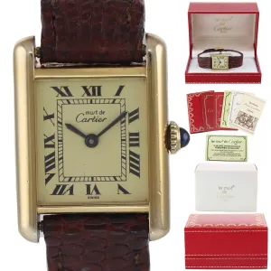 COMPLETE VTG Must de Cartier Tank Vermeil Gold Silver Roman 21mm Manual Watch