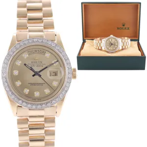 Copy of Rolex President Day Date Champagne 1803 Diamond Bezel Yellow Gold Watch Box