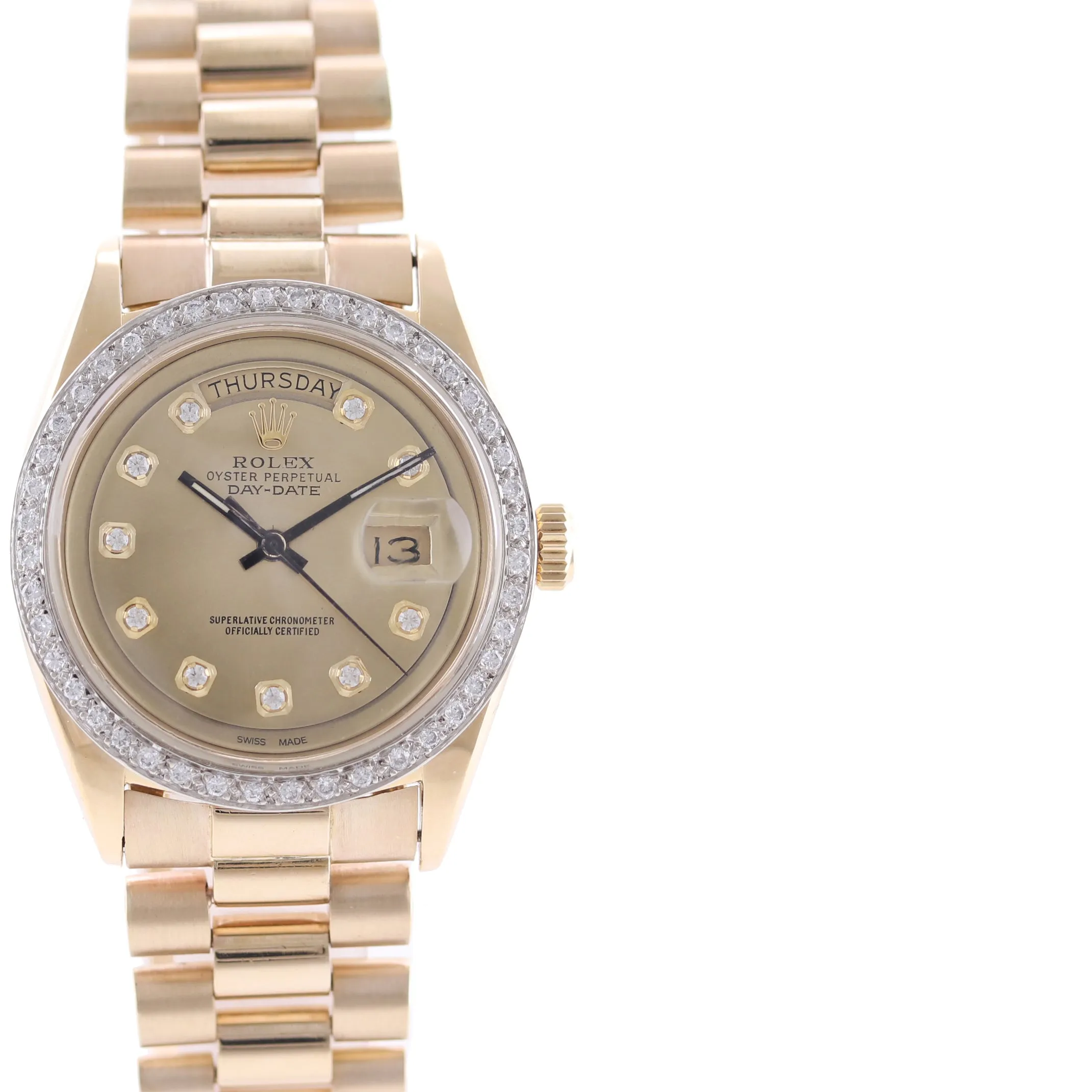 Copy of Rolex President Day Date Champagne 1803 Diamond Bezel Yellow Gold Watch Box