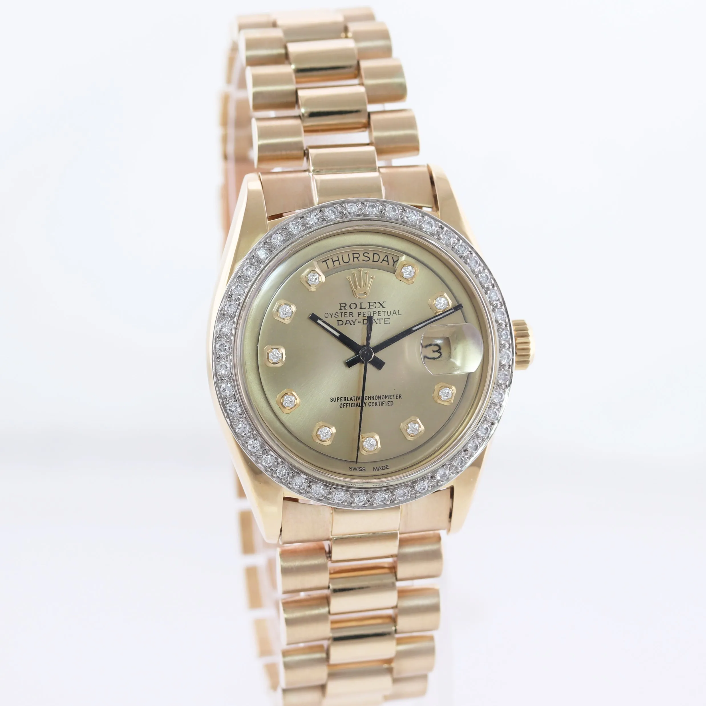 Copy of Rolex President Day Date Champagne 1803 Diamond Bezel Yellow Gold Watch Box