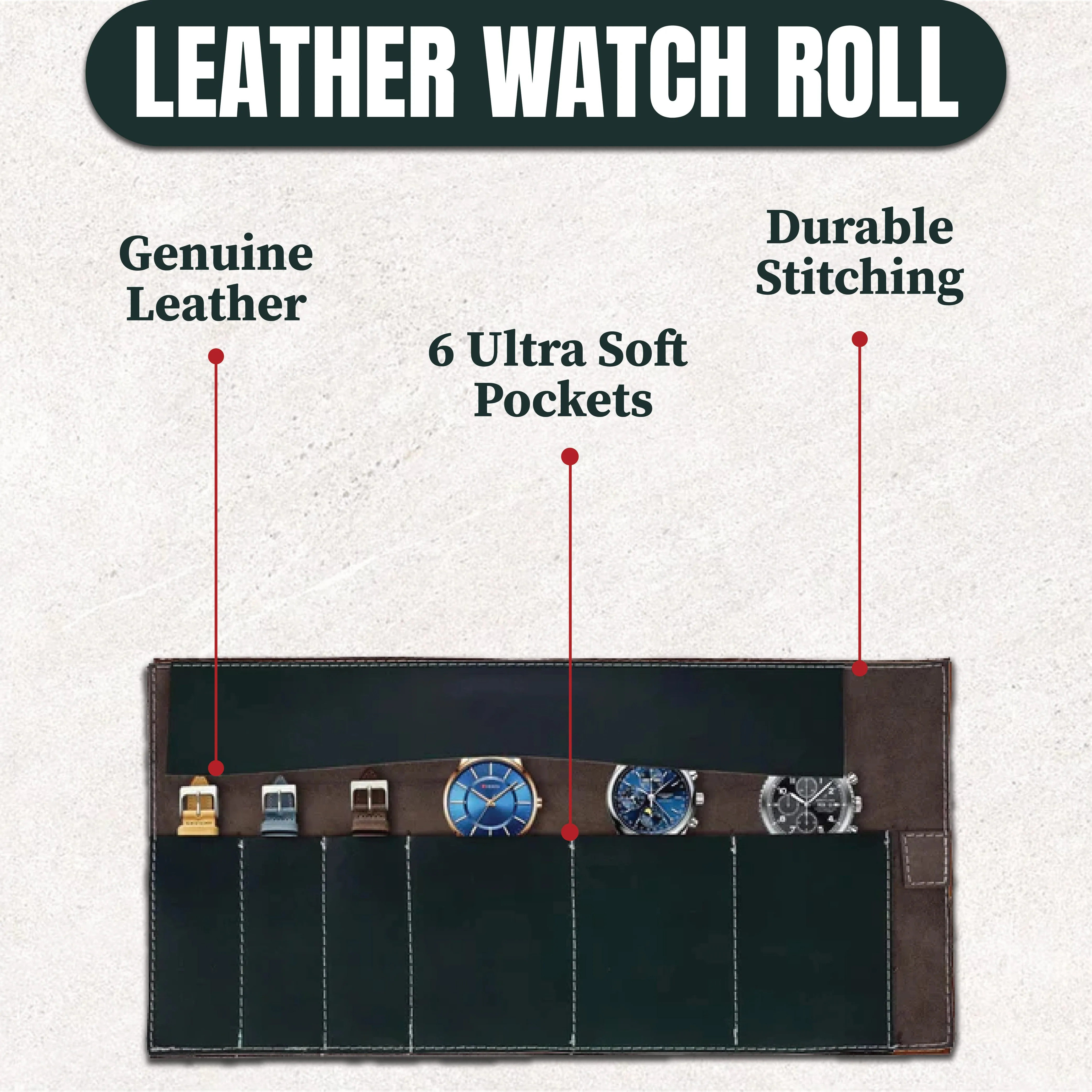 Country Durham Top Grain Leather roll for watch and strap case