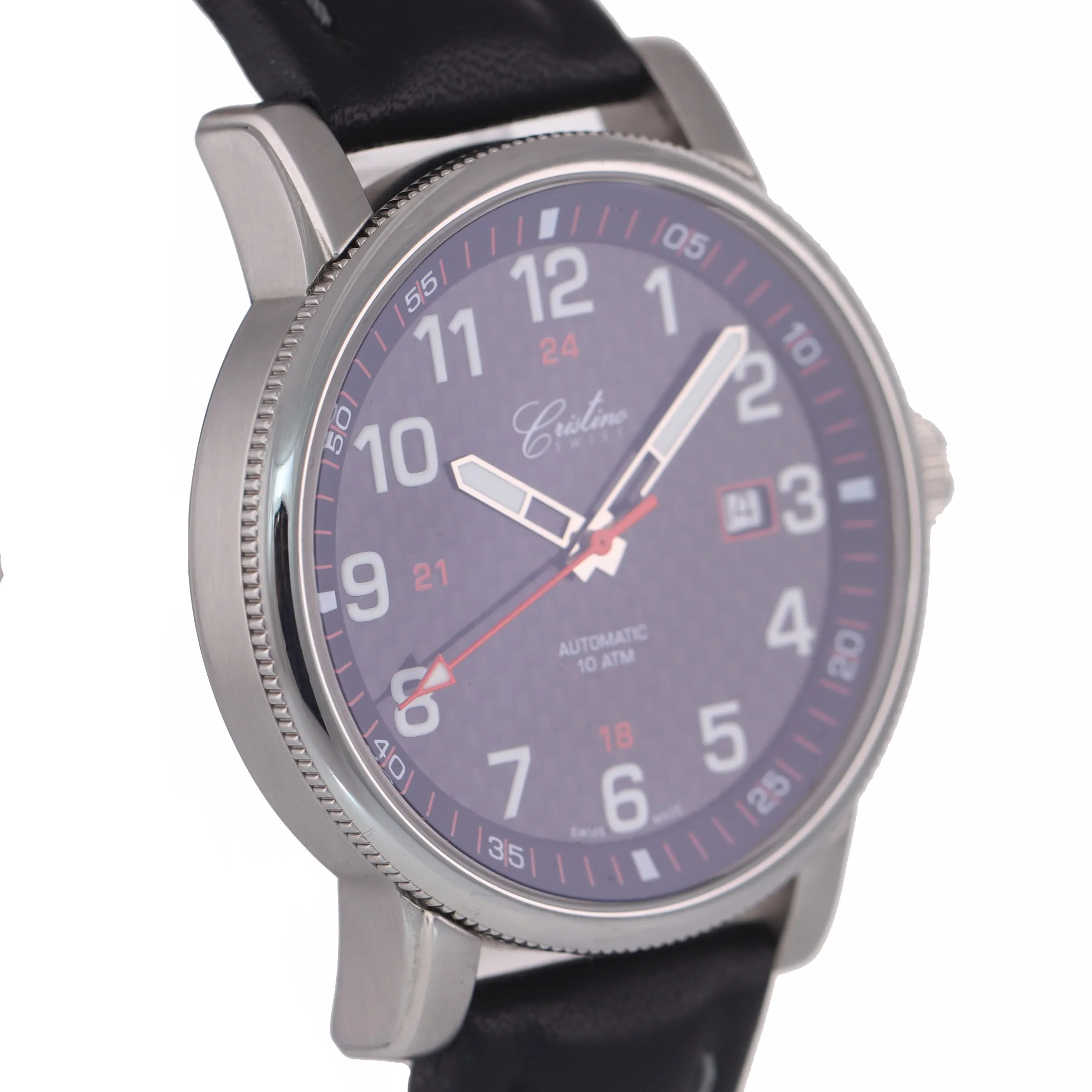 Cristino Swiss Automatic Stainless Steel 42mm ETA Black 2824 Date Watch