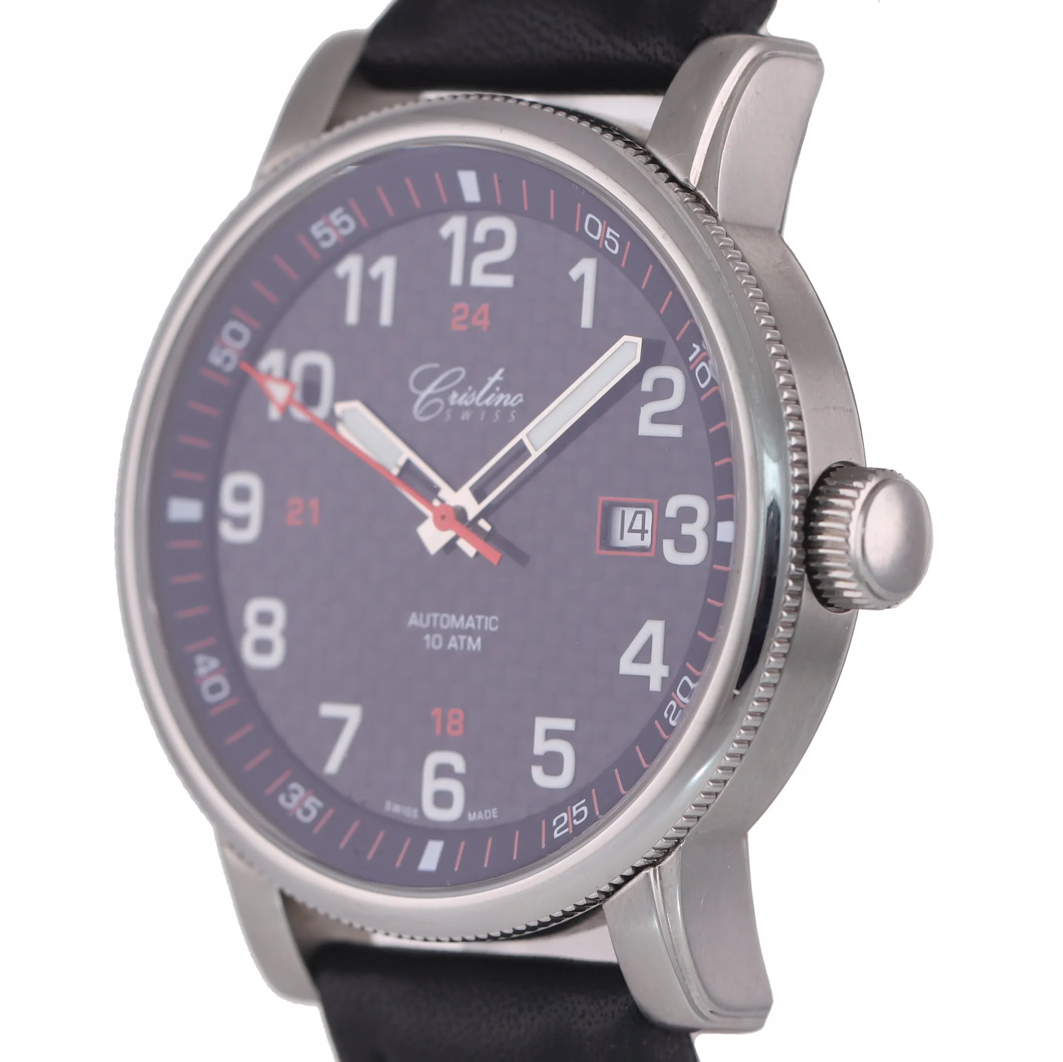 Cristino Swiss Automatic Stainless Steel 42mm ETA Black 2824 Date Watch