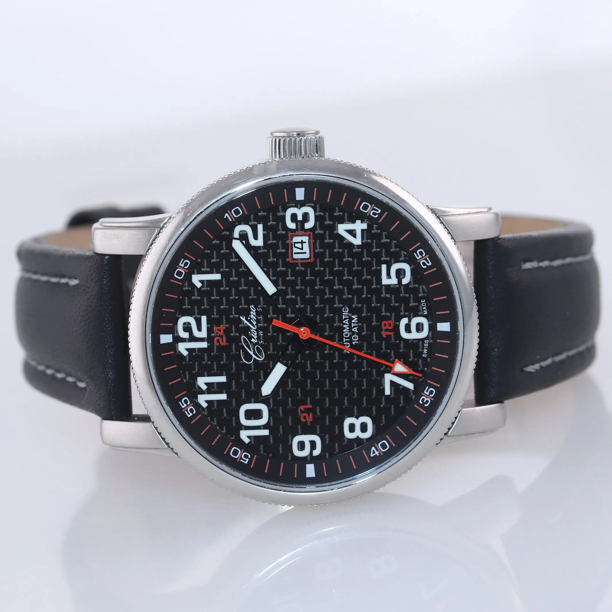 Cristino Swiss Automatic Stainless Steel 42mm ETA Black 2824 Date Watch