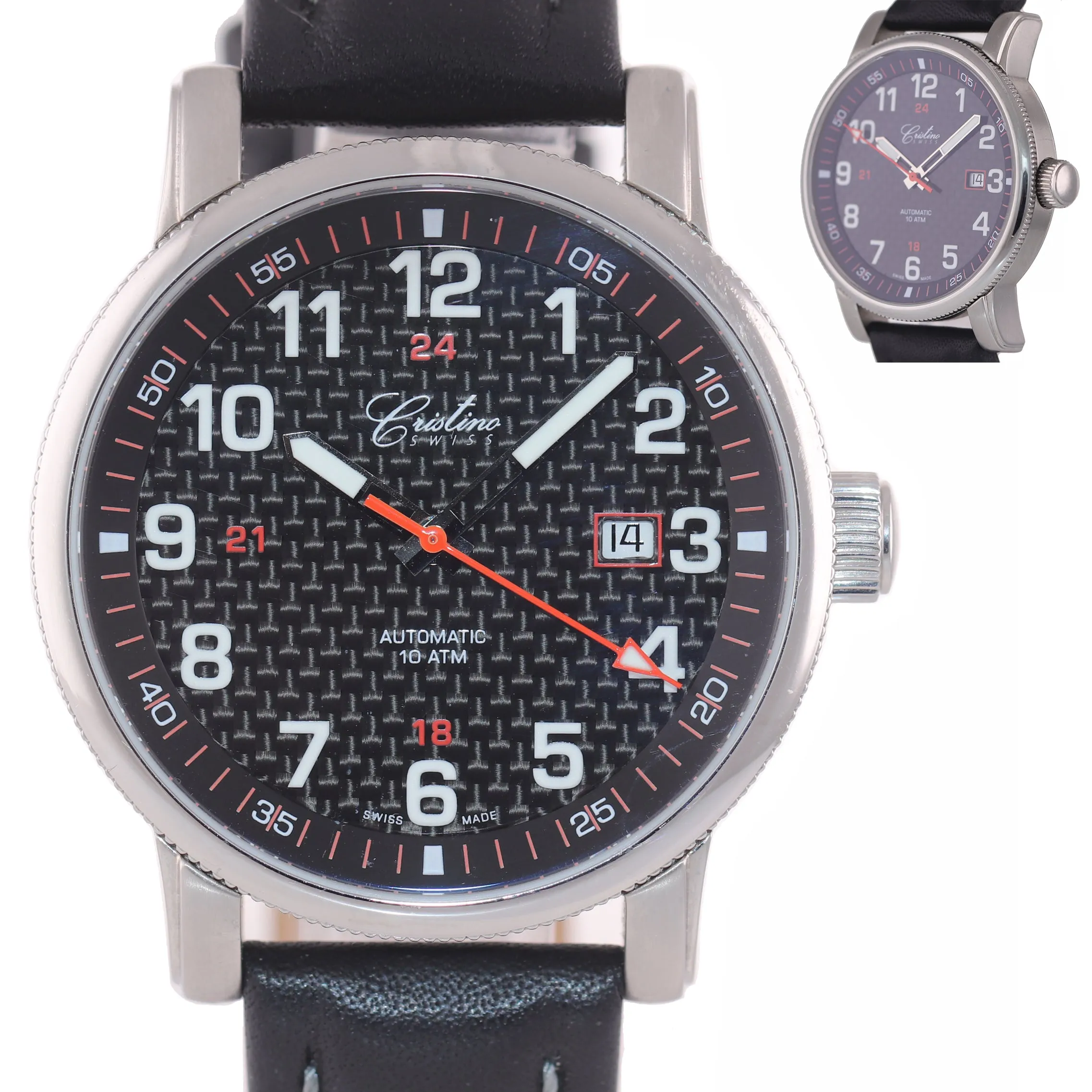 Cristino Swiss Automatic Stainless Steel 42mm ETA Black 2824 Date Watch