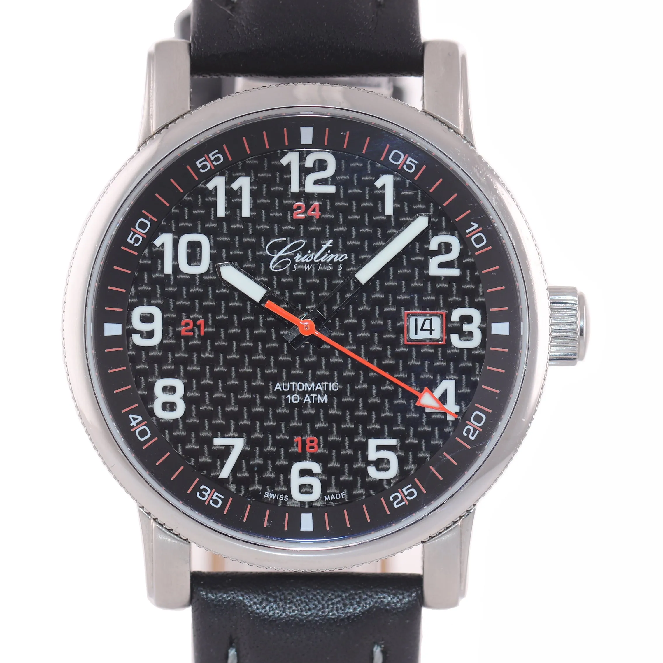 Cristino Swiss Automatic Stainless Steel 42mm ETA Black 2824 Date Watch