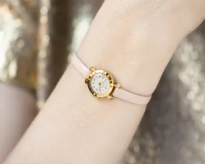 Delicate boho women's wristwatch gold plated floral case design, rare tiny watch Seagull classic beauty gift, new premium leather strap