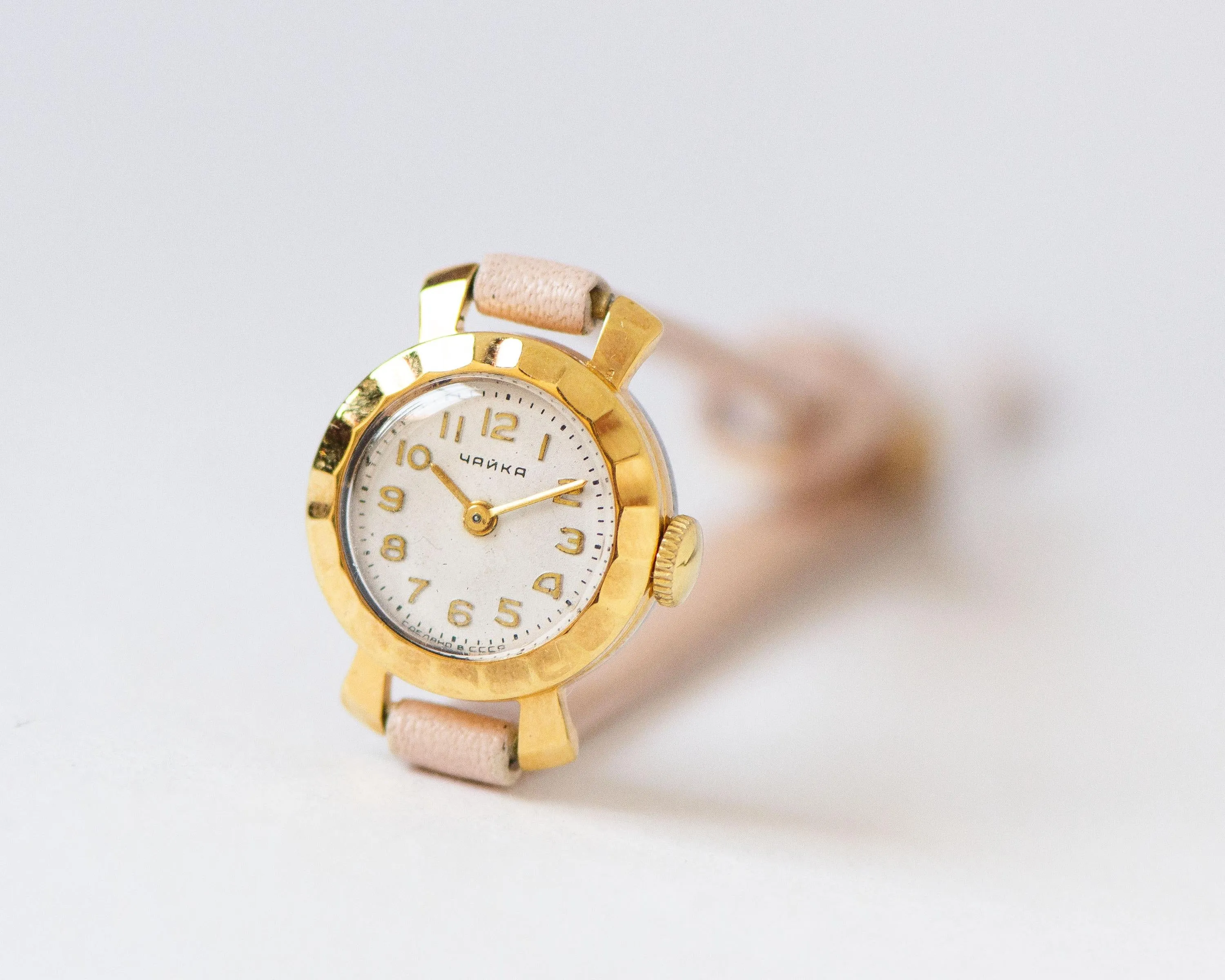 Delicate boho women's wristwatch gold plated floral case design, rare tiny watch Seagull classic beauty gift, new premium leather strap