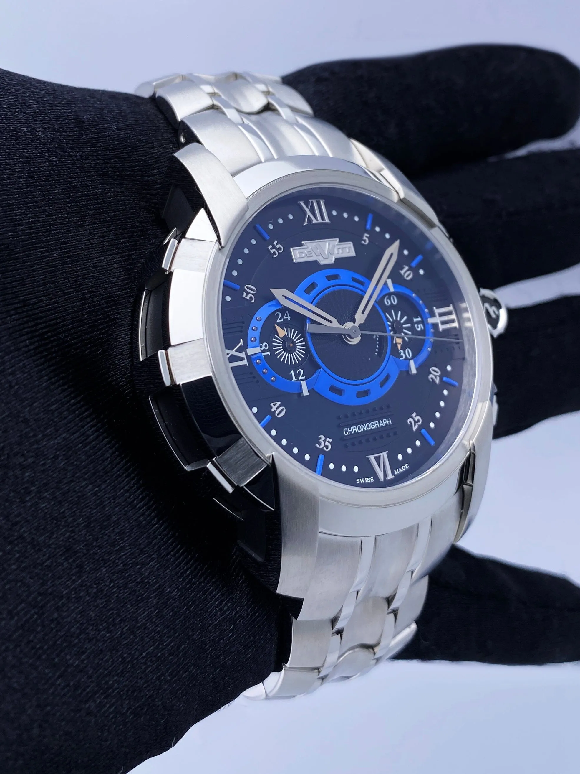 Dewitt Academia FTV.CHR.007.S4 Black & Blue Dial Mens Watch Box Papers