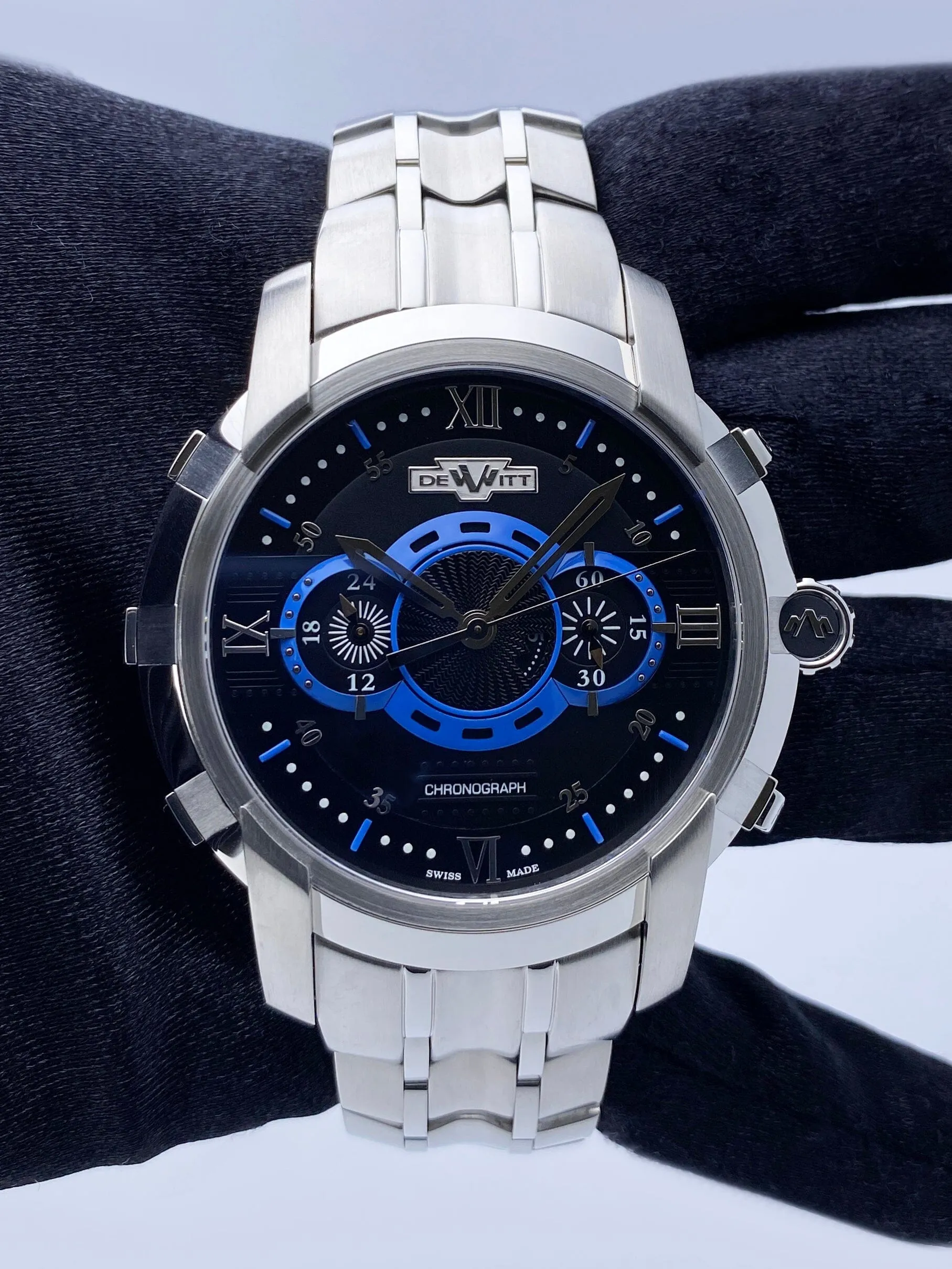 Dewitt Academia FTV.CHR.007.S4 Black & Blue Dial Mens Watch Box Papers