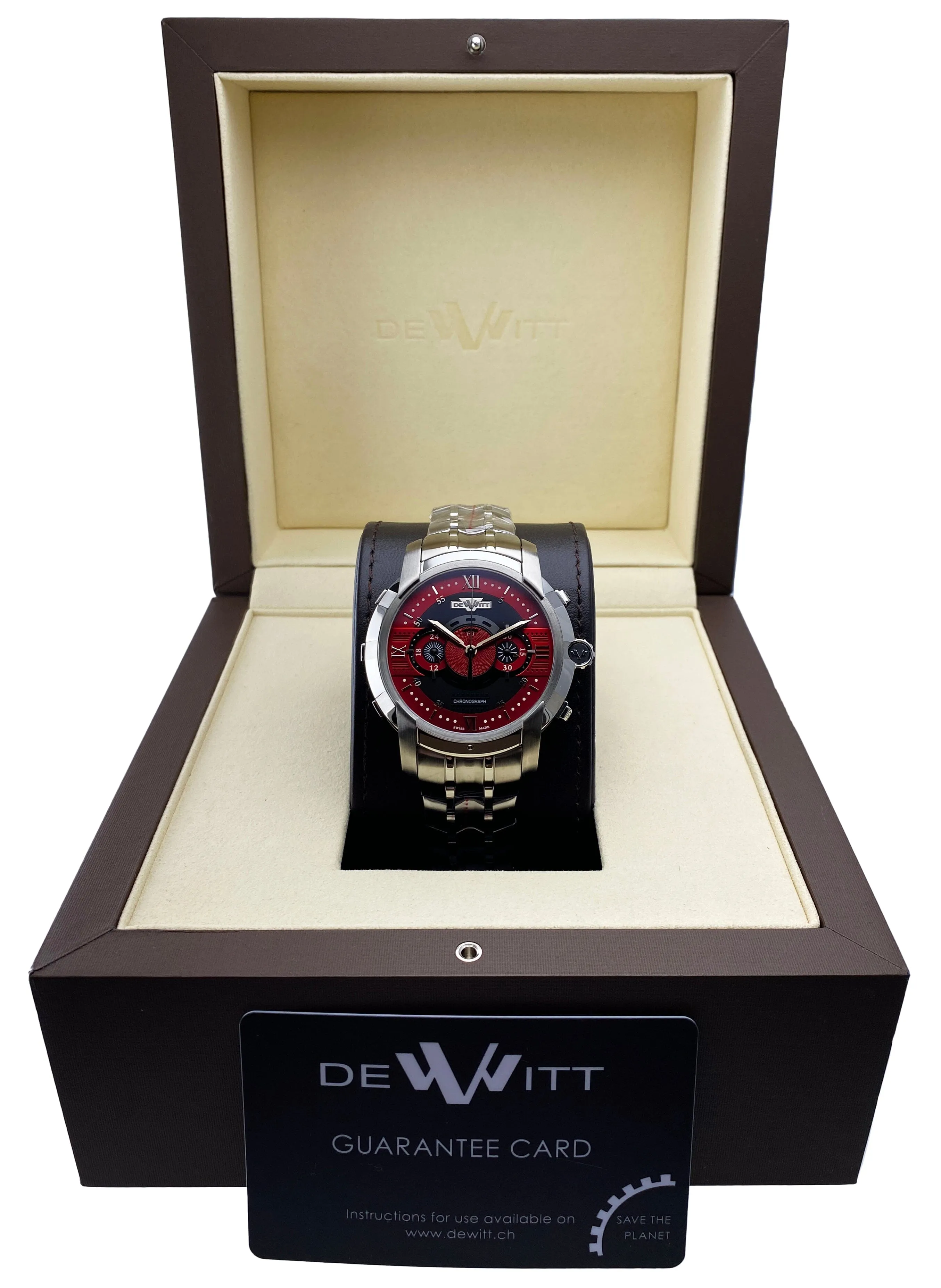 Dewitt Academia FTV.CHR.008.S Red Dial Mens Watch Box Papers