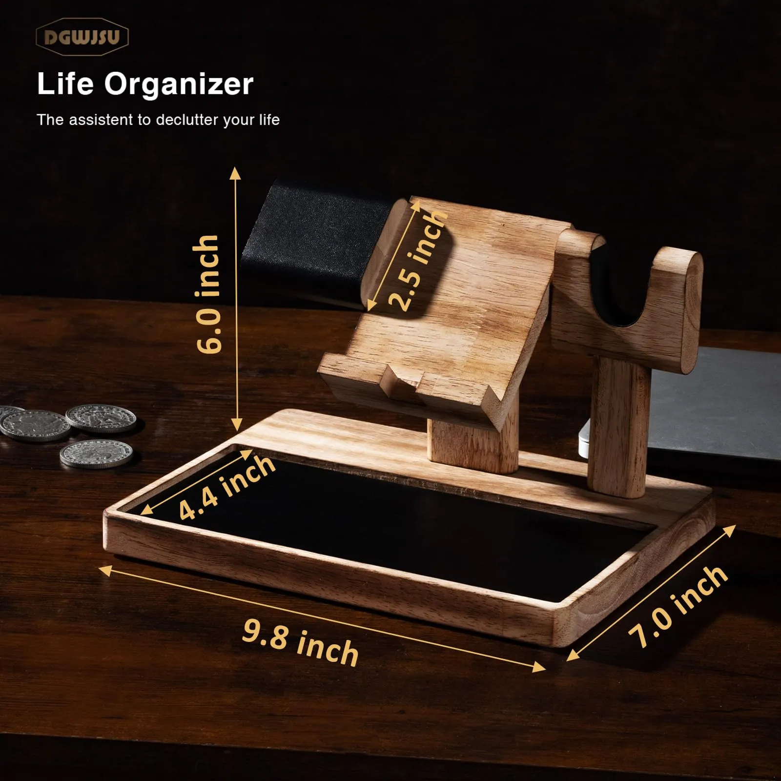 DGWJSU Pistol Rack for Gun Safe, Wood Handgun Rack Holder for Gun, Phone Docking Station as Nightstand Organizer as Gifts for Men Boyfriend Husband Father in Anniversary Birthday Christmas