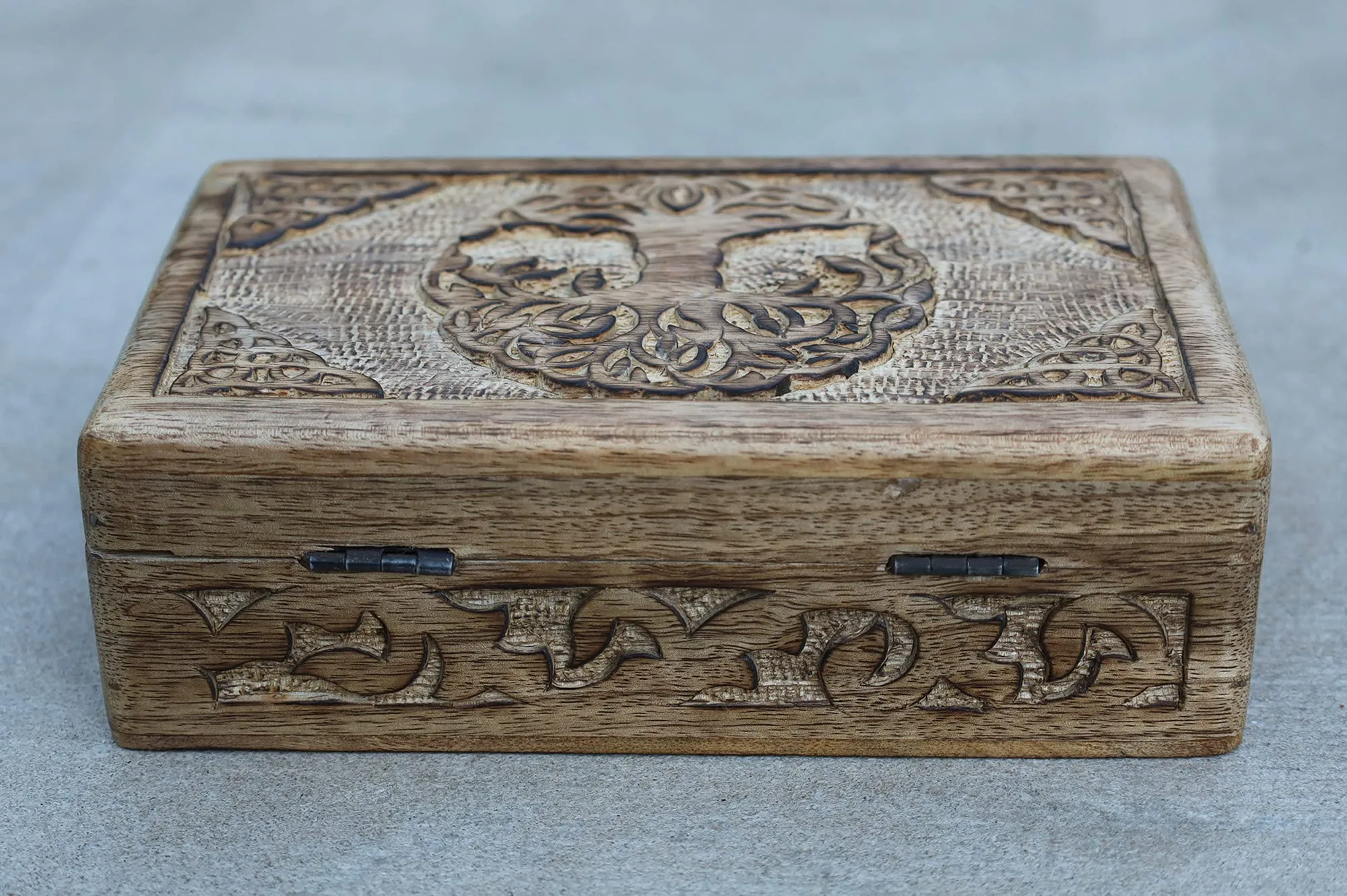 DharmaObjects Hand Carved Jewelry Trinket Keepsake Wooden Storage Box (Celtic Tree Of Life, Large)