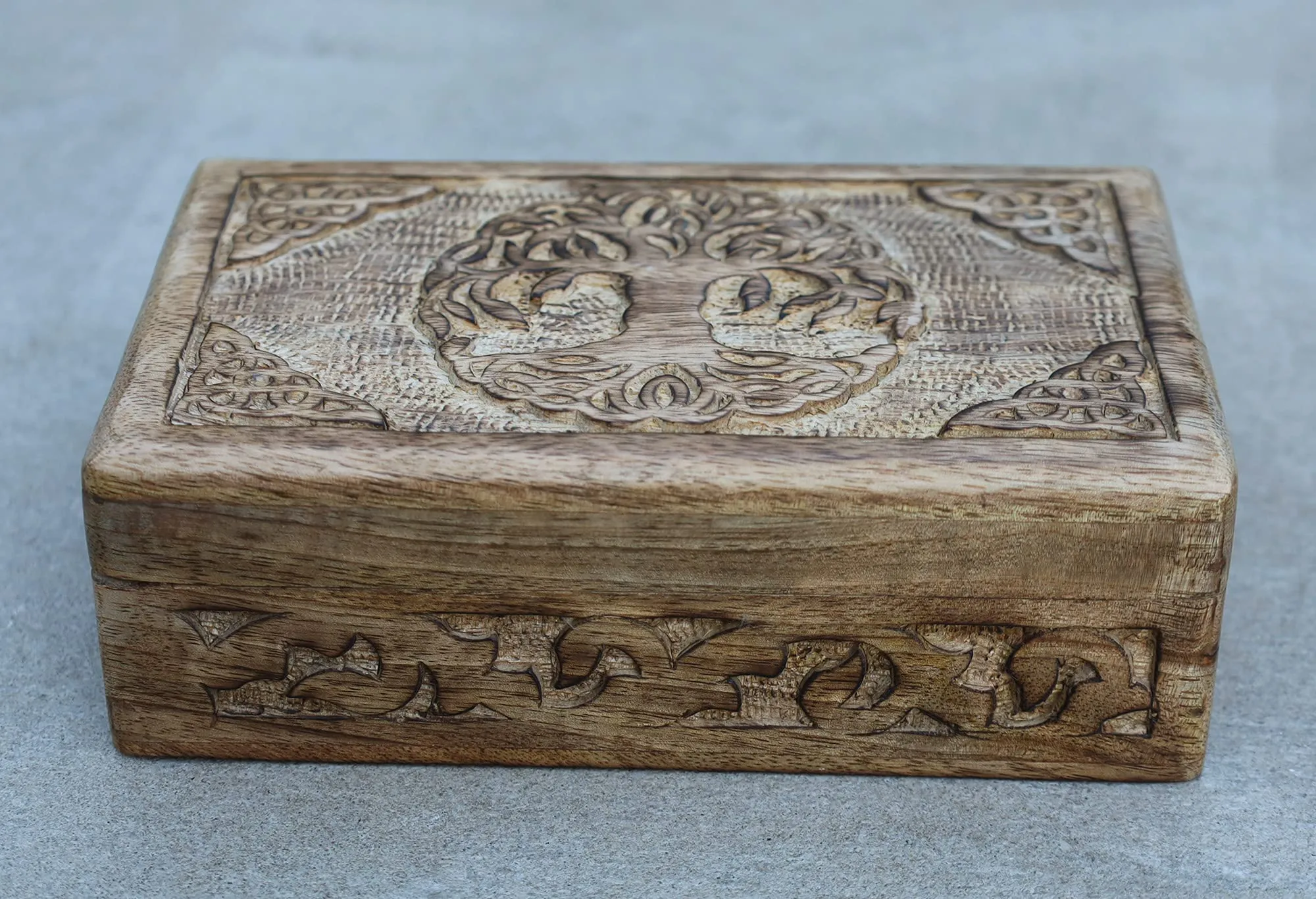 DharmaObjects Hand Carved Jewelry Trinket Keepsake Wooden Storage Box (Celtic Tree Of Life, Large)