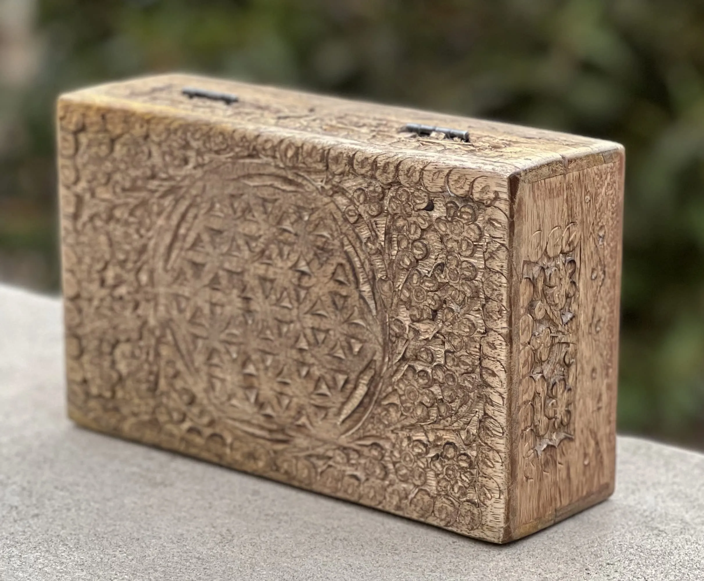 DharmaObjects Hand Carved Jewelry Trinket Keepsake Wooden Storage Box (Large, Flower Of Life)