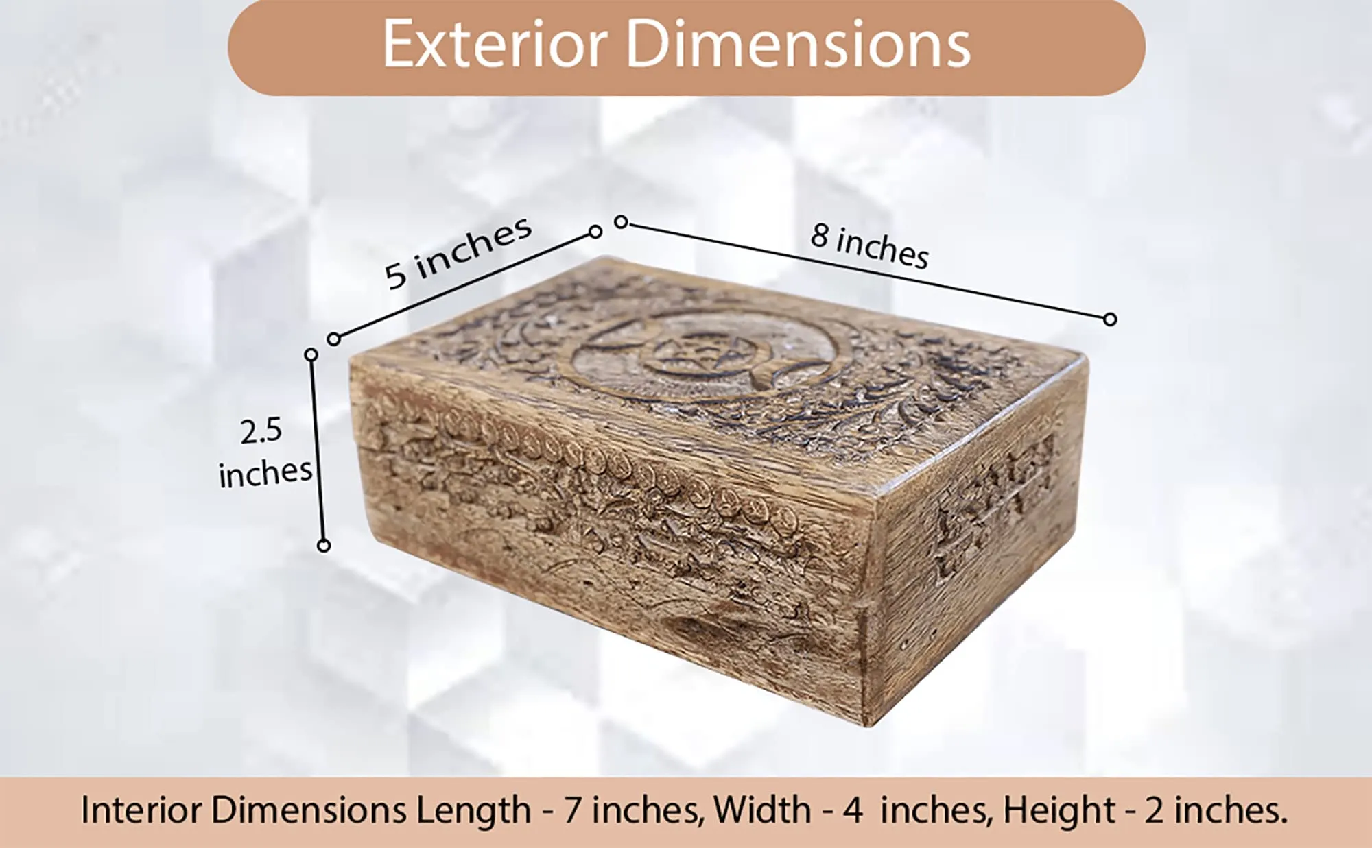 DharmaObjects Triple Moon Hand Carved Jewelry Trinket Keepsake Wooden Storage Box (Triple Moon, Large)