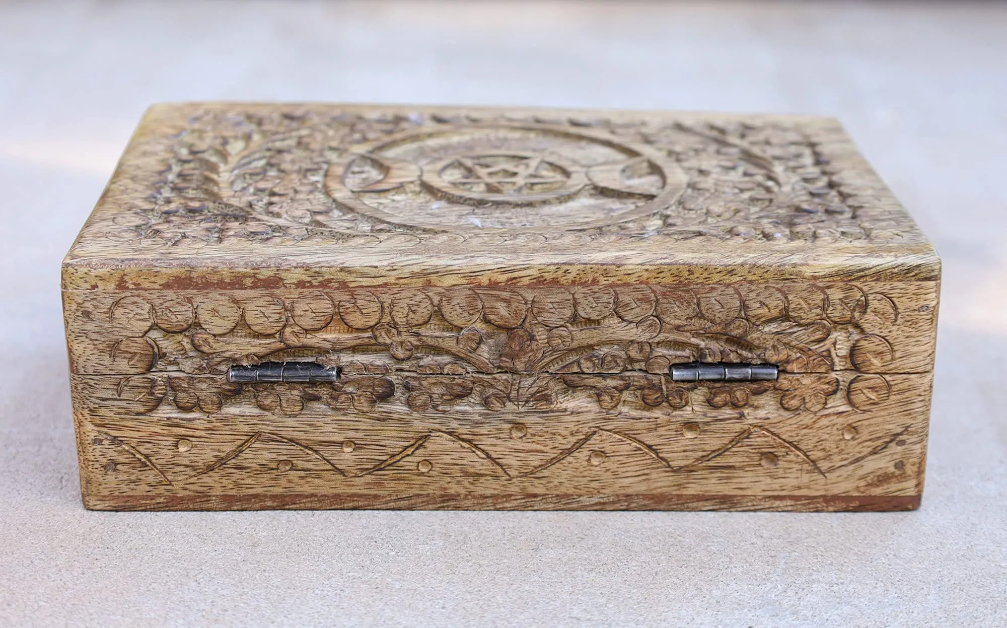 DharmaObjects Triple Moon Hand Carved Jewelry Trinket Keepsake Wooden Storage Box (Triple Moon, Large)