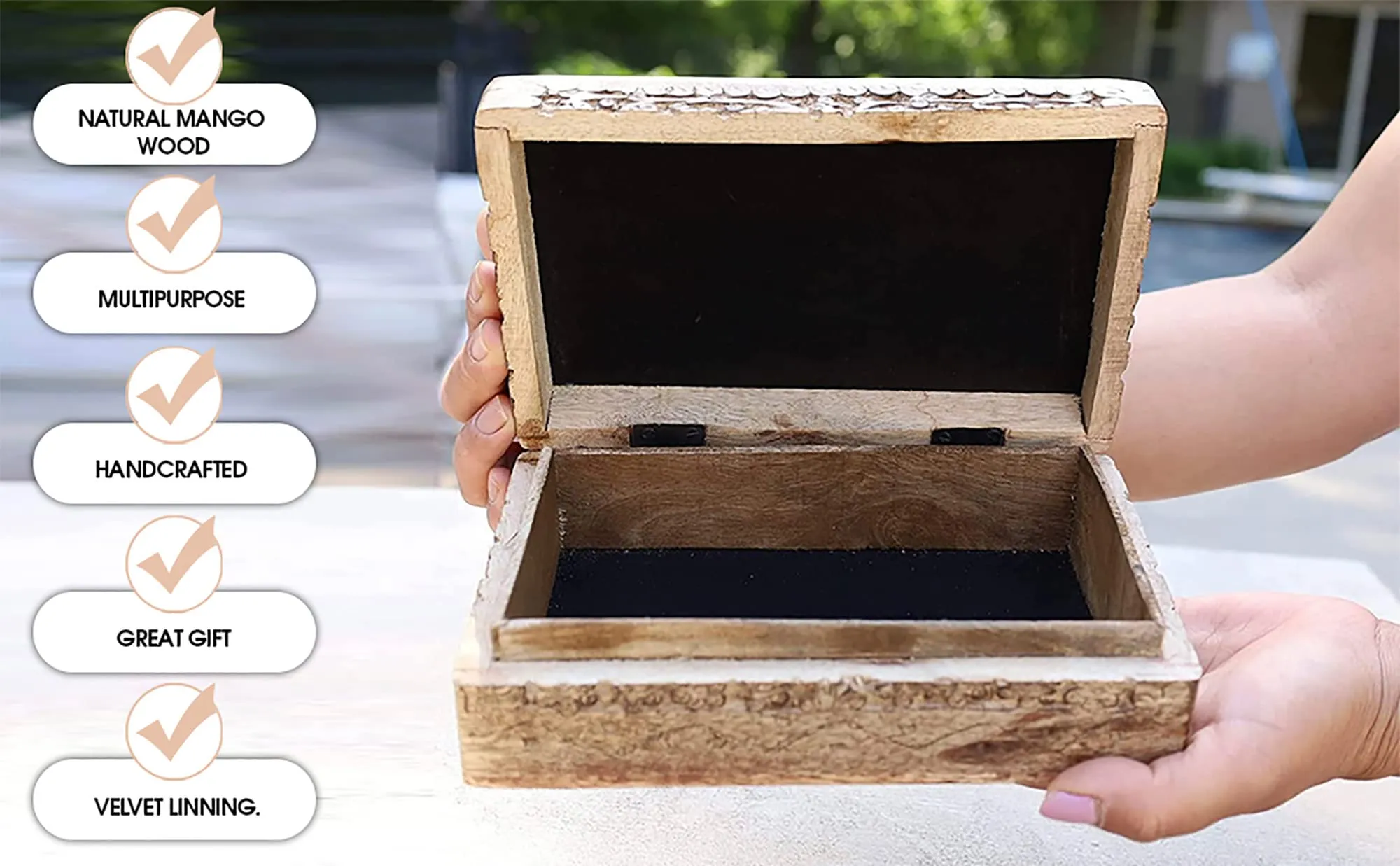 DharmaObjects Triple Moon Hand Carved Jewelry Trinket Keepsake Wooden Storage Box (Triple Moon, Large)