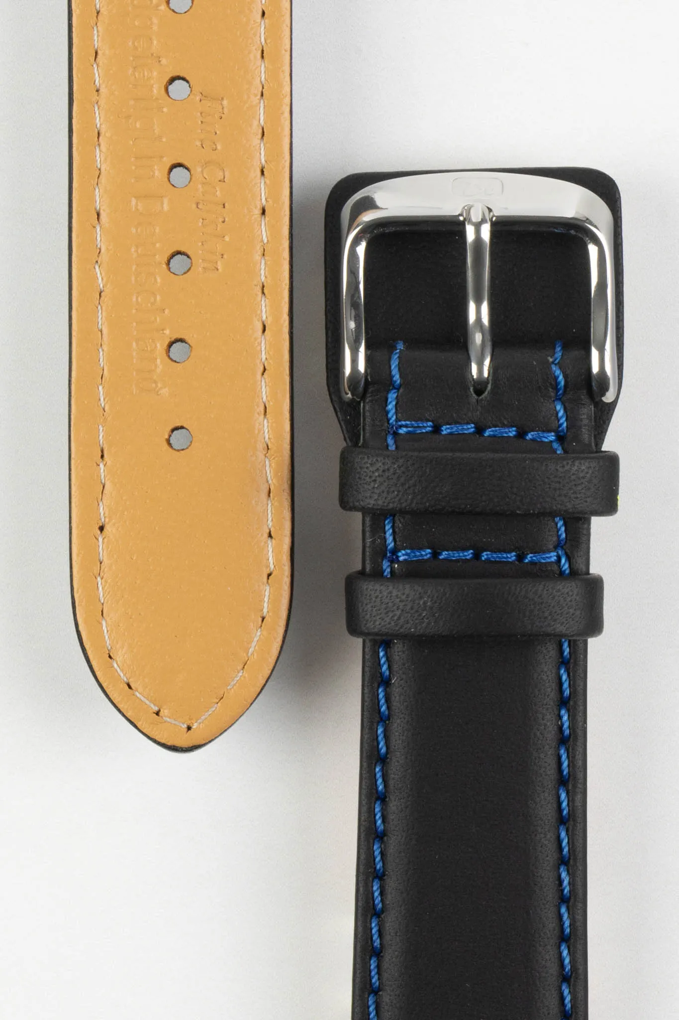 Di-Modell DENVER Calf Leather Watch Strap in BLACK With BLUE Stitching
