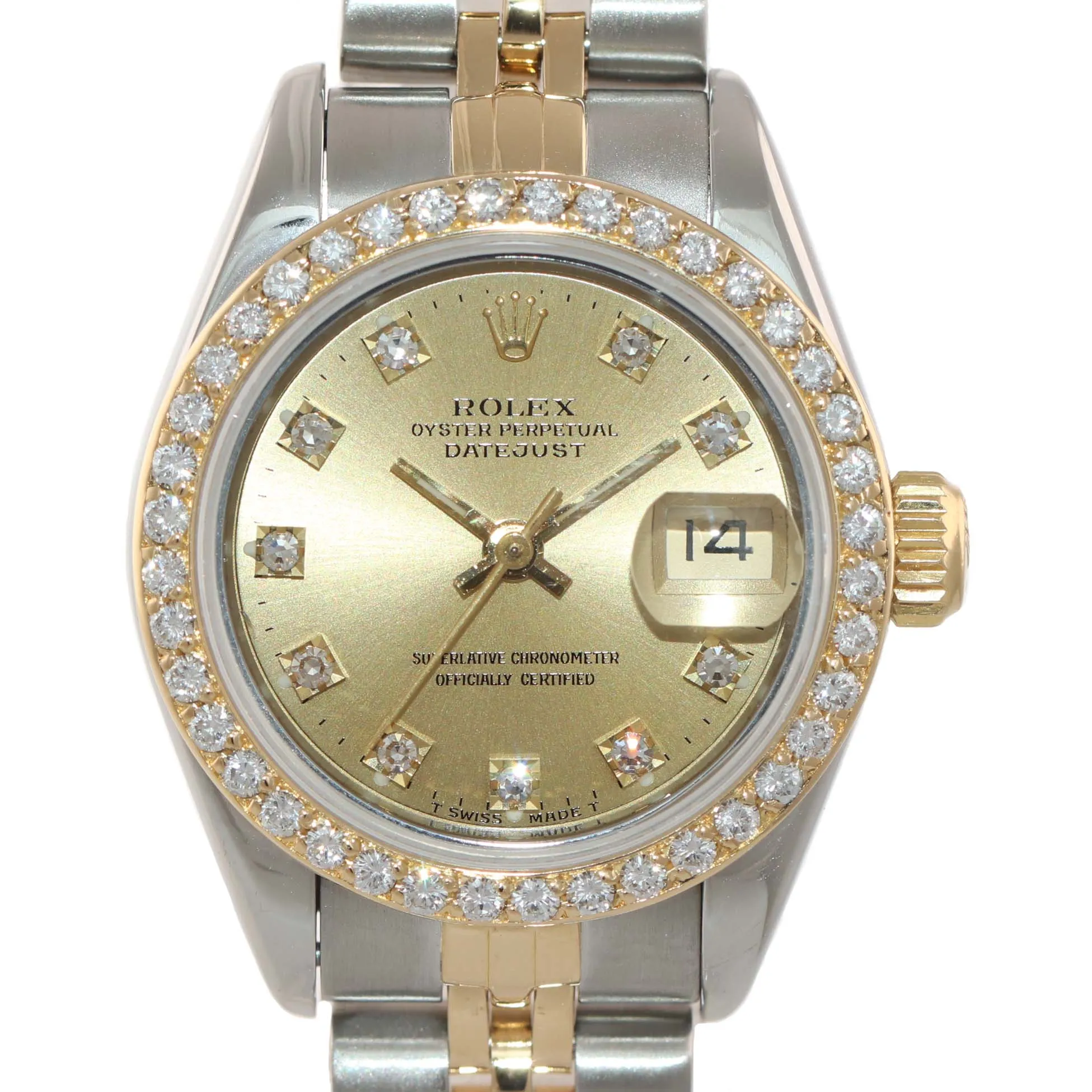 DIAMOND BEZEL 69173 Two Tone 18k Gold 26mm Champagne Diamond Dial Watch