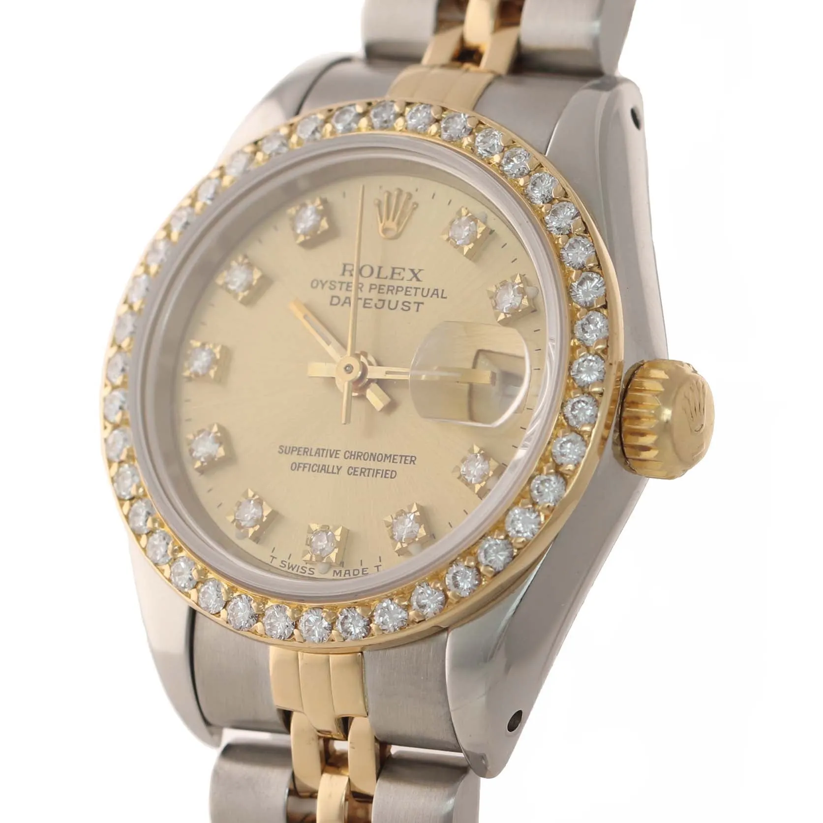 DIAMOND BEZEL 69173 Two Tone 18k Gold 26mm Champagne Diamond Dial Watch