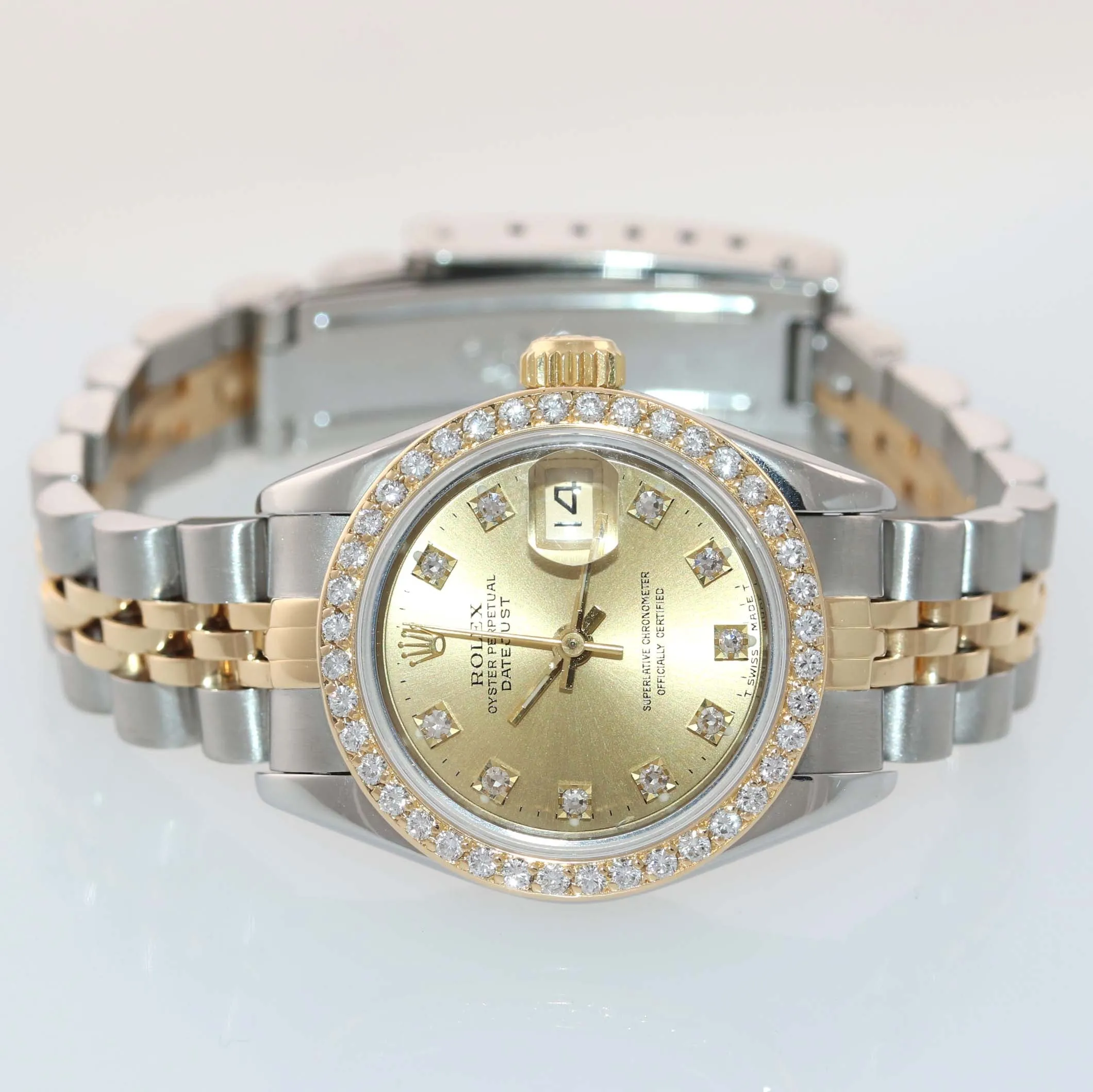DIAMOND BEZEL 69173 Two Tone 18k Gold 26mm Champagne Diamond Dial Watch