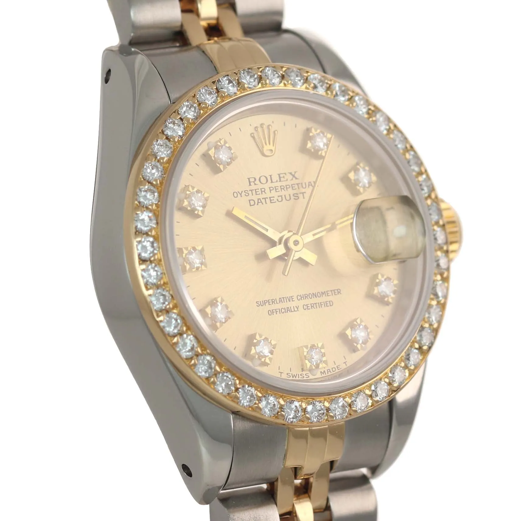 DIAMOND BEZEL 69173 Two Tone 18k Gold 26mm Champagne Diamond Dial Watch