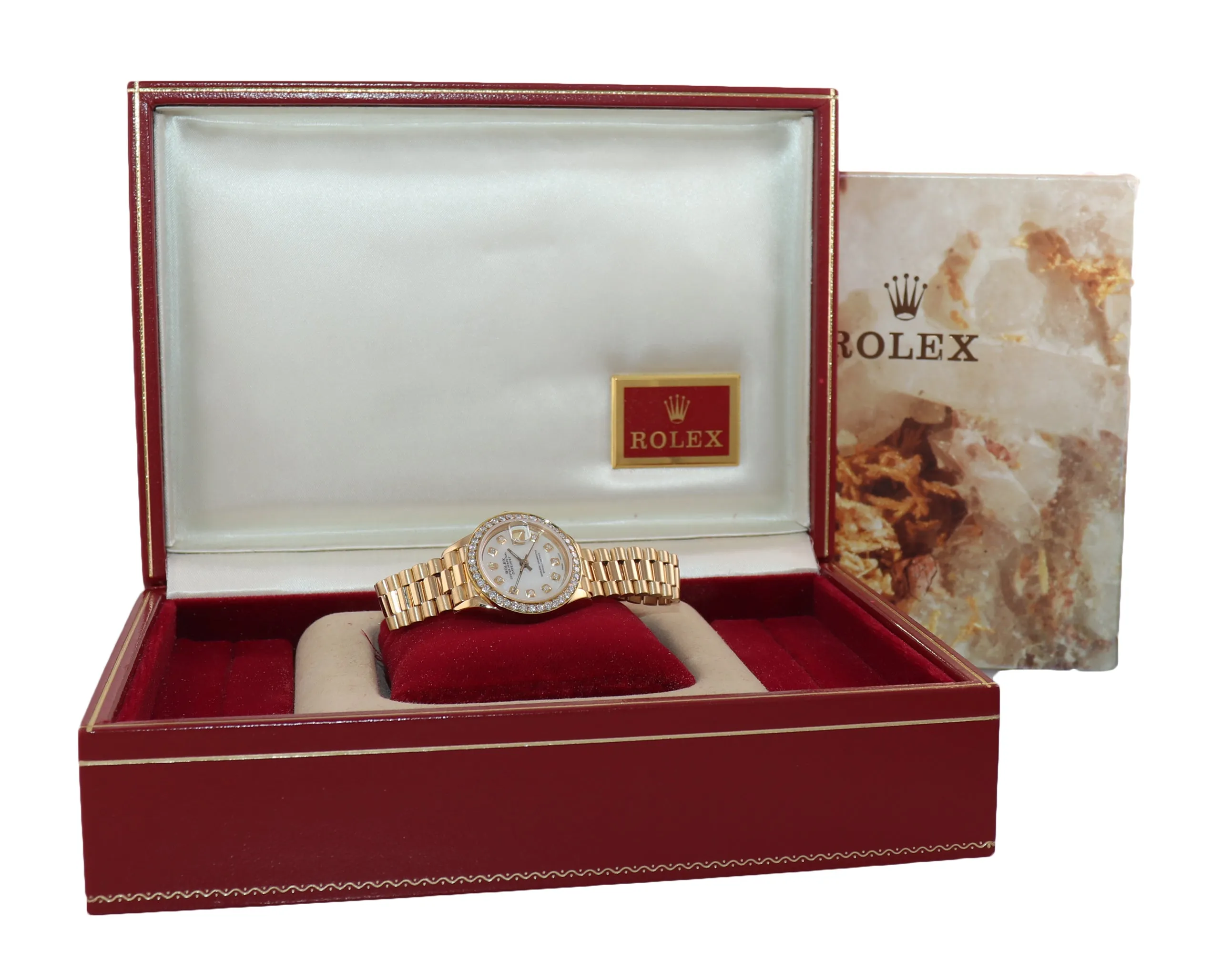 Diamond Bezel Ladies Rolex DateJust President 26mm MOP Diamond 69178 18k Watch