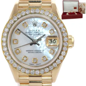 Diamond Bezel Ladies Rolex DateJust President 26mm MOP Diamond 69178 18k Watch